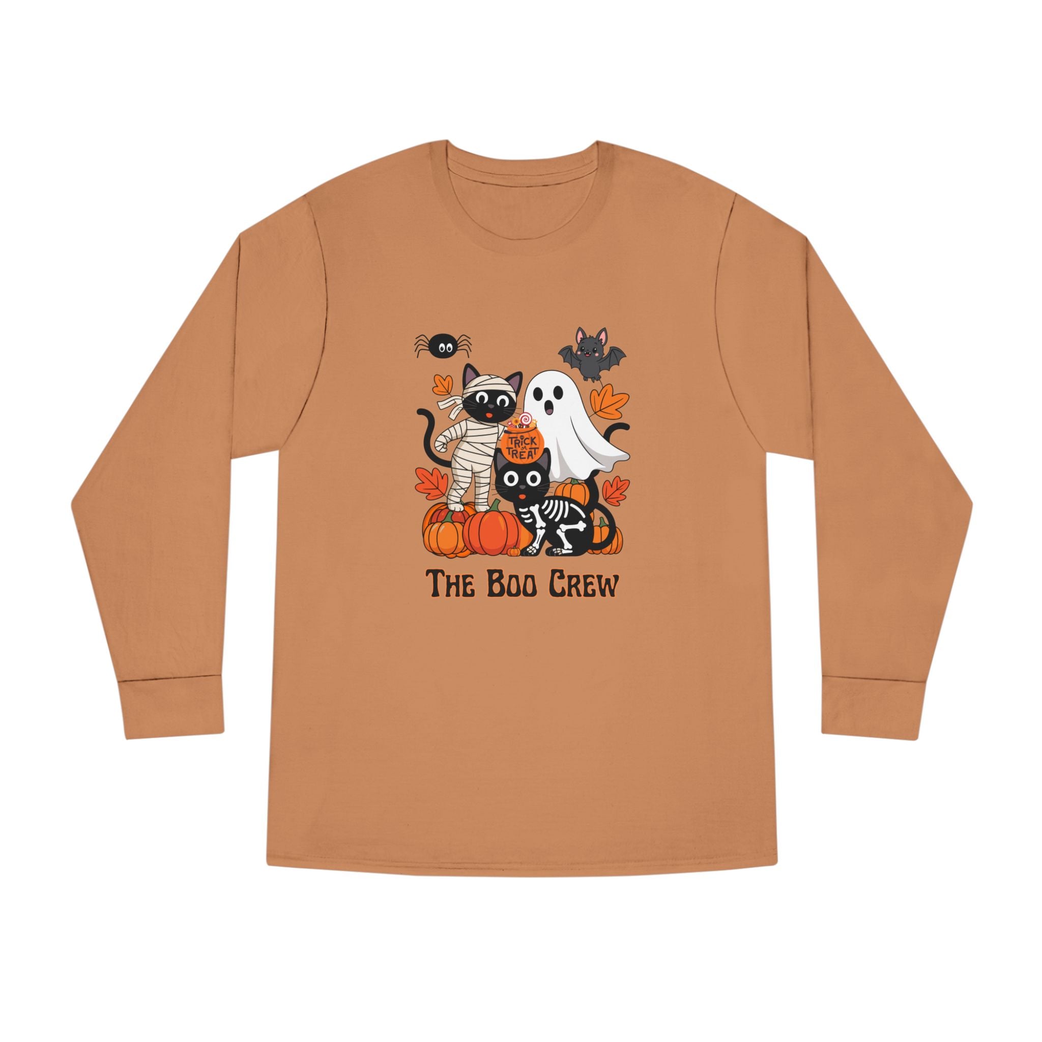 Halloween Long Sleeve Tee, Boo Crew Shirt, Cat Ghost Top, Fall Apparel, Spooky Season Clothing, Kids Halloween Outfit
