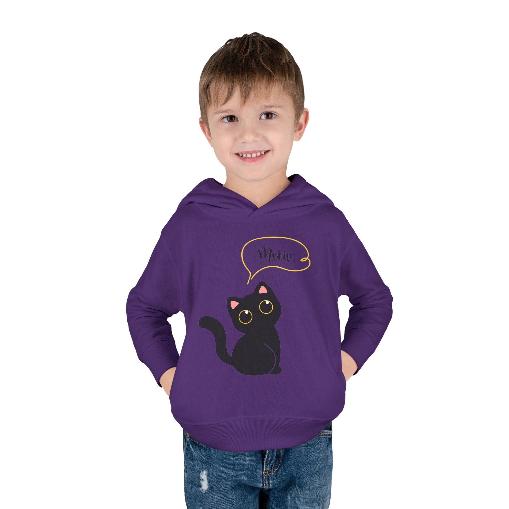 Black Cat Toddler Fleece Hoodie, Cute Kids Pullover, Cat Lover Gift, Birthday Present, Cozy Toddler Clothes