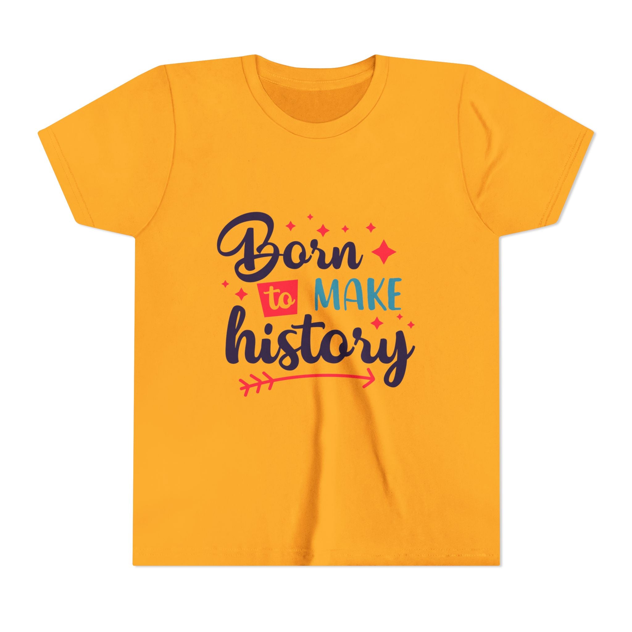 Inspired Youth Short Sleeve Tee: 'Born to Make History' Shirt, Kids Motivational Tee, Birthday Gift, Back to School, Fun Everyday Wear