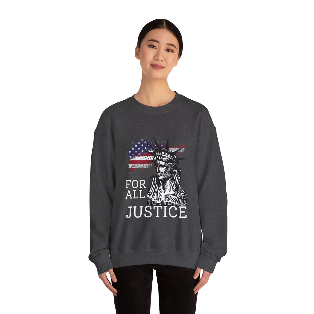 Justice Crewneck Sweatshirt - Unisex Heavy Blend, Patriotic Apparel, Comfortable Gift for Activists, USA Theme, Everyday Wear