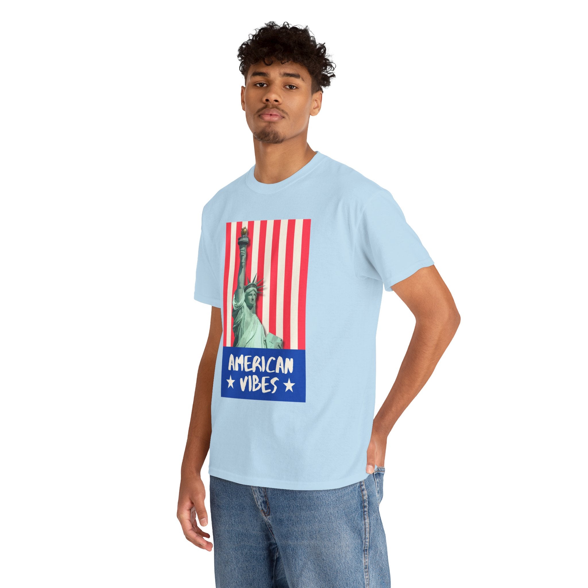 American Vibes Unisex Heavy Cotton Tee, Patriotic Shirt, Gift for Veterans, Independence Day Apparel, Summer Casual Wear