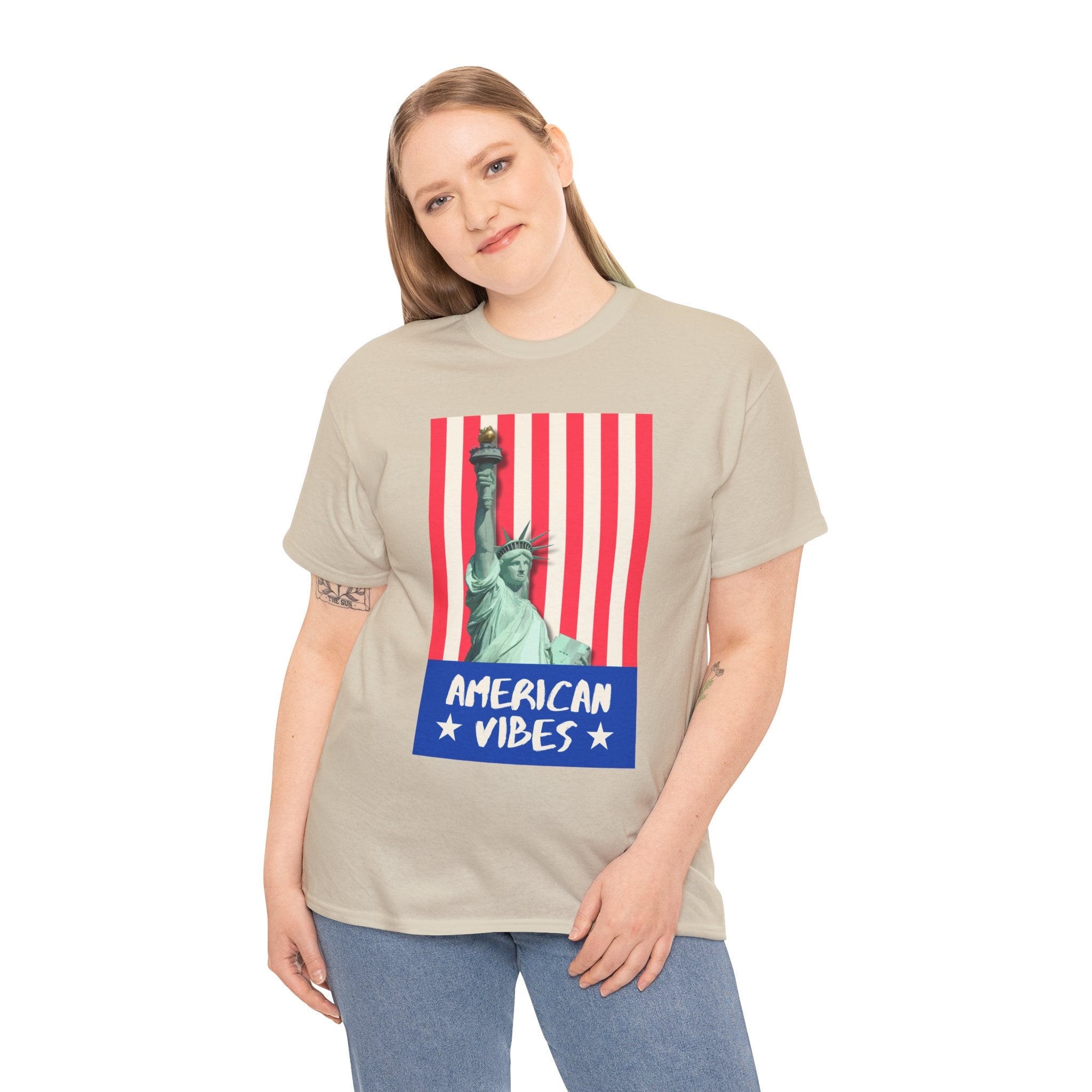American Vibes Unisex Heavy Cotton Tee, Patriotic Shirt, Gift for Veterans, Independence Day Apparel, Summer Casual Wear