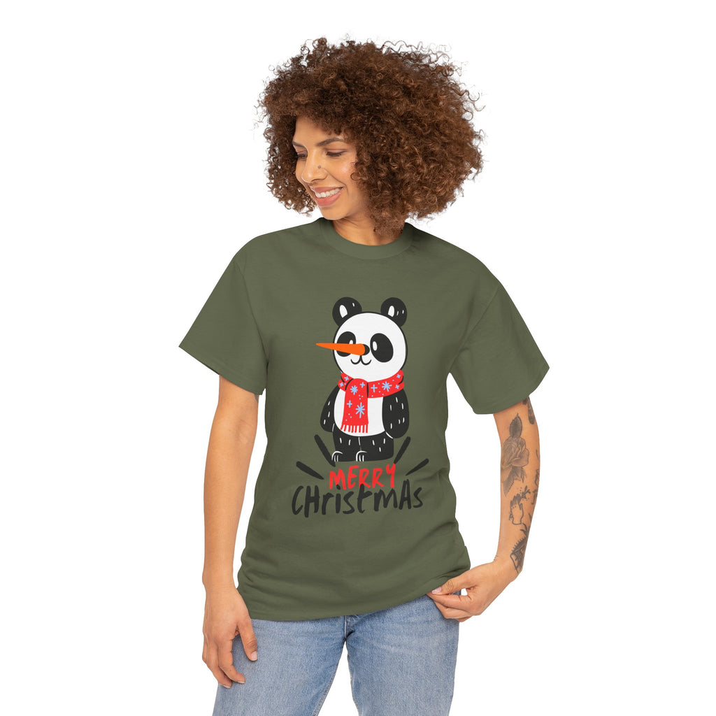 Cute Merry Christmas Panda Tee for Holiday Cheer, Unisex Cotton T-Shirt, Fun Gift for Him & Her, Christmas Apparel, Winter Gathering