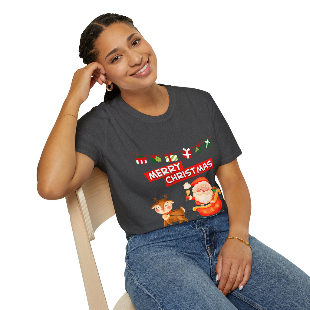 Christmas Cheer T-Shirt, Merry Christmas Tee, Festive Holiday Shirt, Unisex Christmas Apparel, Santa and Reindeer Design