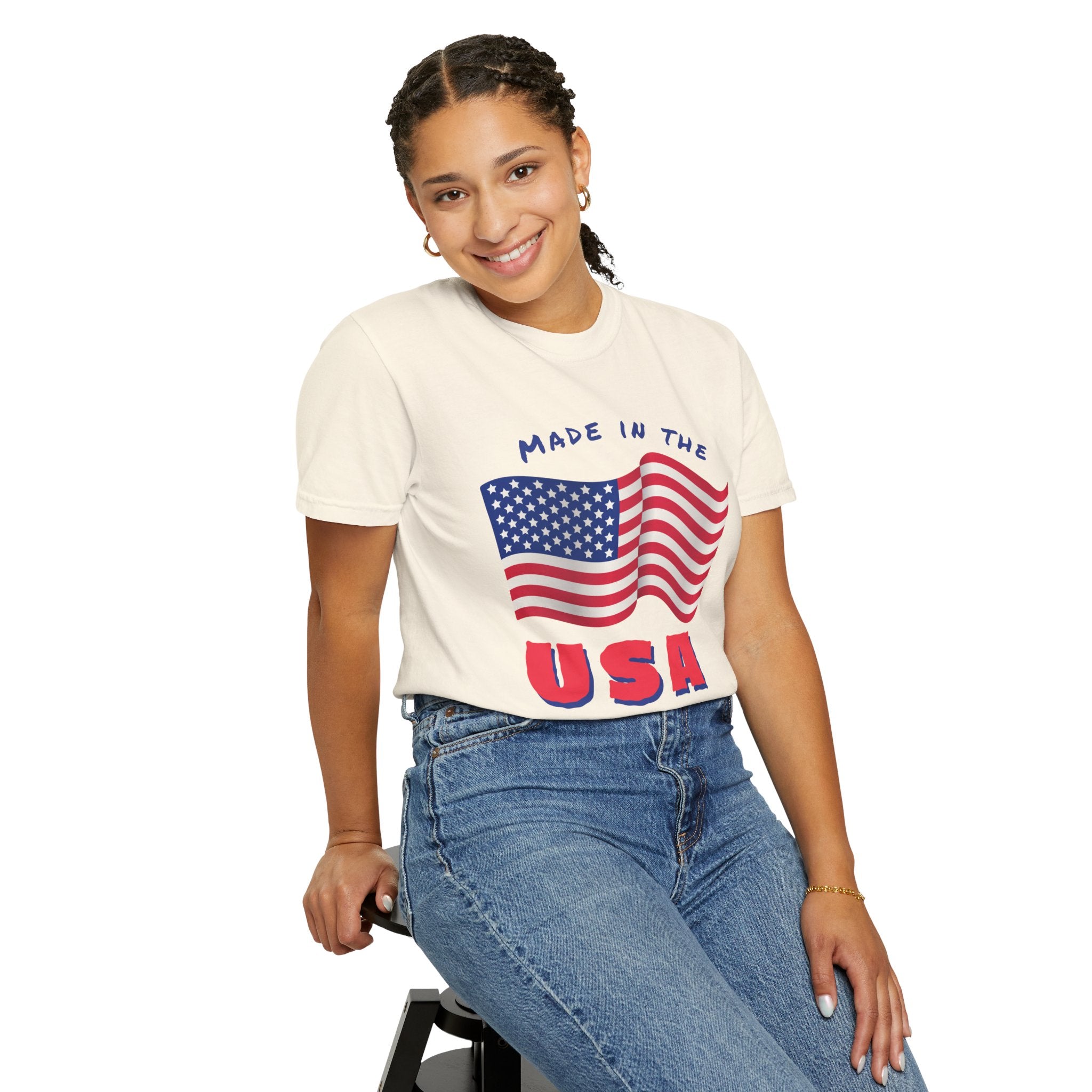 Patriotic T-Shirt for Celebrations, Made in the USA Tee, Unisex Garment-Dyed Shirt, July 4th Apparel, Red White Blue Tee