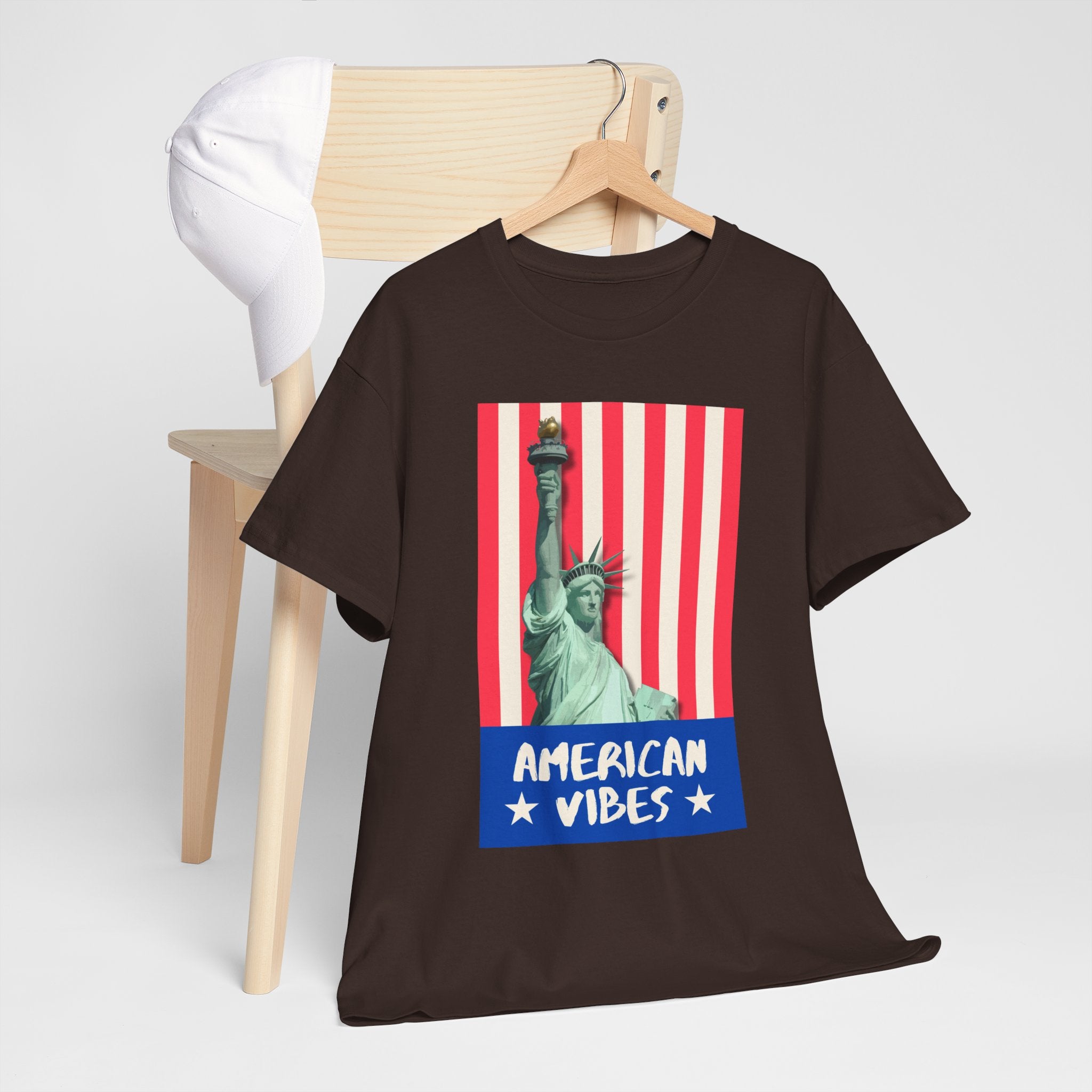 American Vibes Unisex Heavy Cotton Tee, Patriotic Shirt, Gift for Veterans, Independence Day Apparel, Summer Casual Wear