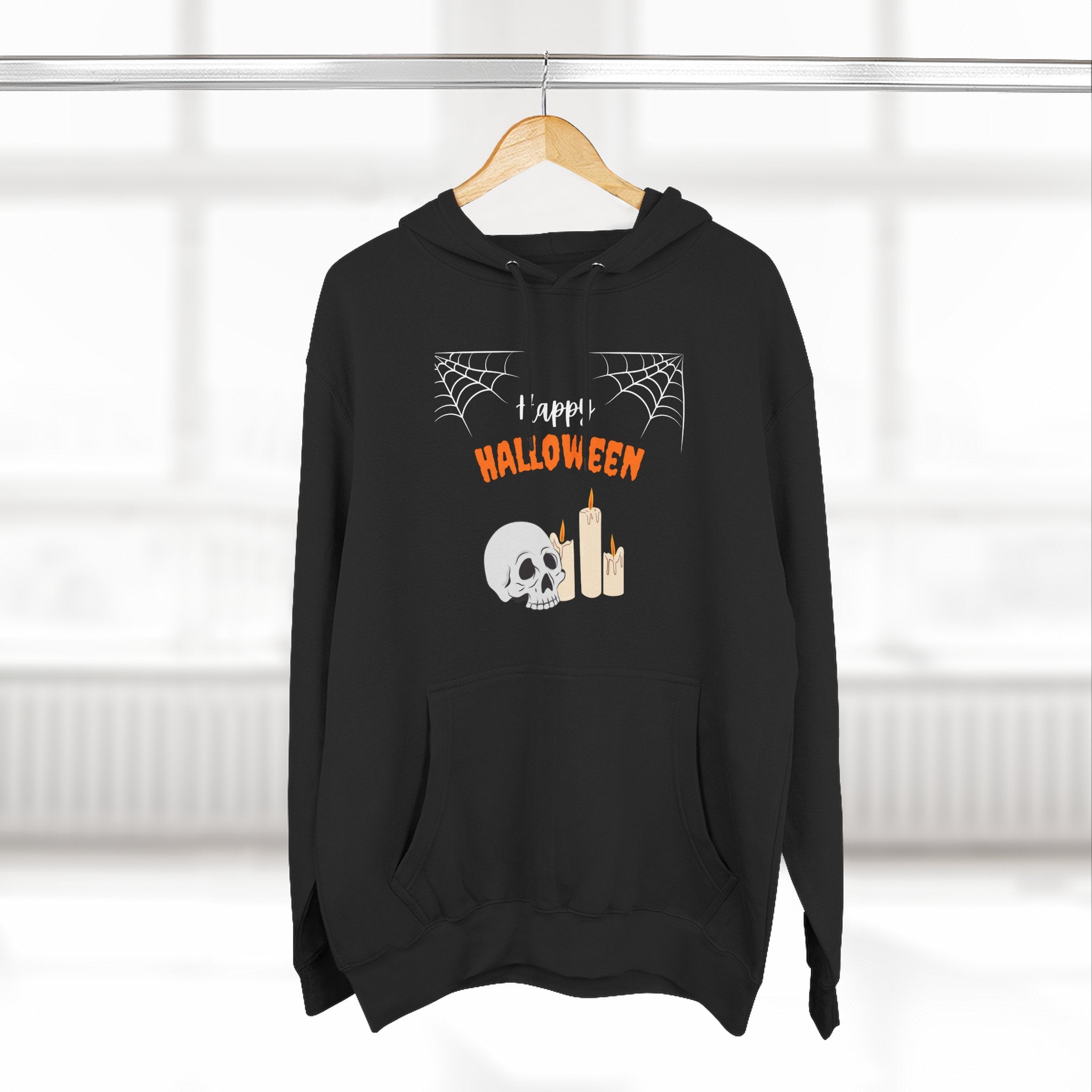 Halloween Three-Panel Fleece Hoodie | Cozy Fall Apparel, Spooky Season Gift, Casual Sweatshirt, Pumpkin Design, Halloween Costume