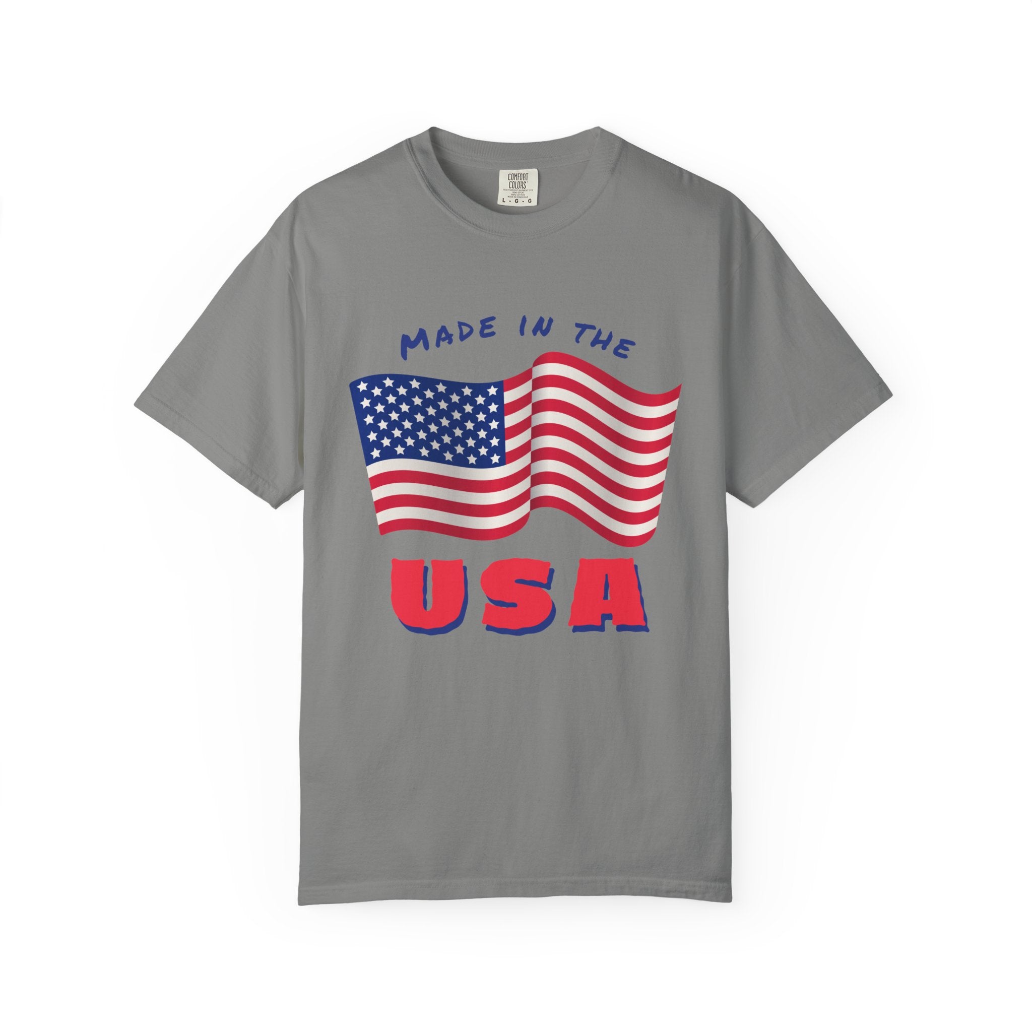 Patriotic T-Shirt for Celebrations, Made in the USA Tee, Unisex Garment-Dyed Shirt, July 4th Apparel, Red White Blue Tee