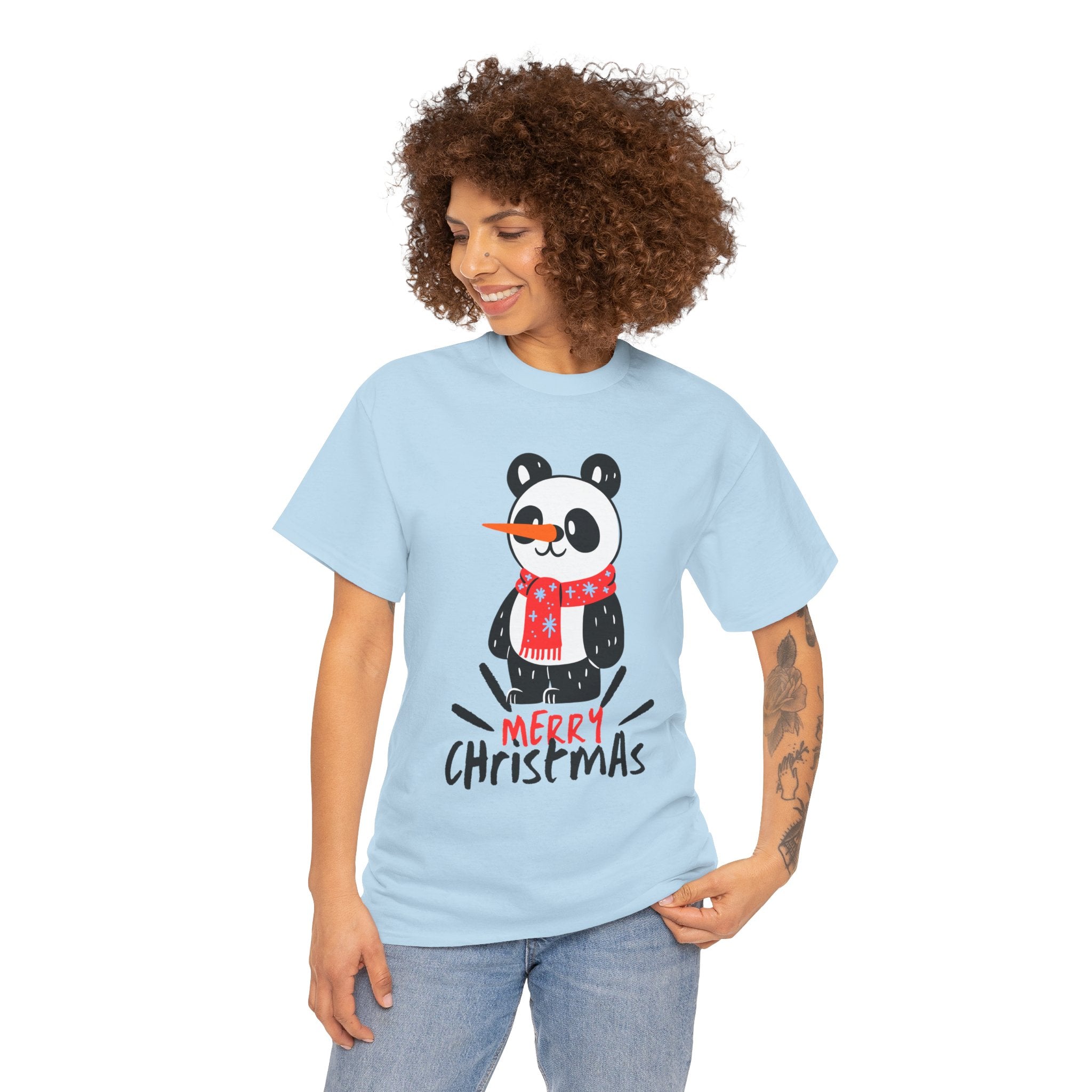 Cute Merry Christmas Panda Tee for Holiday Cheer, Unisex Cotton T-Shirt, Fun Gift for Him & Her, Christmas Apparel, Winter Gathering