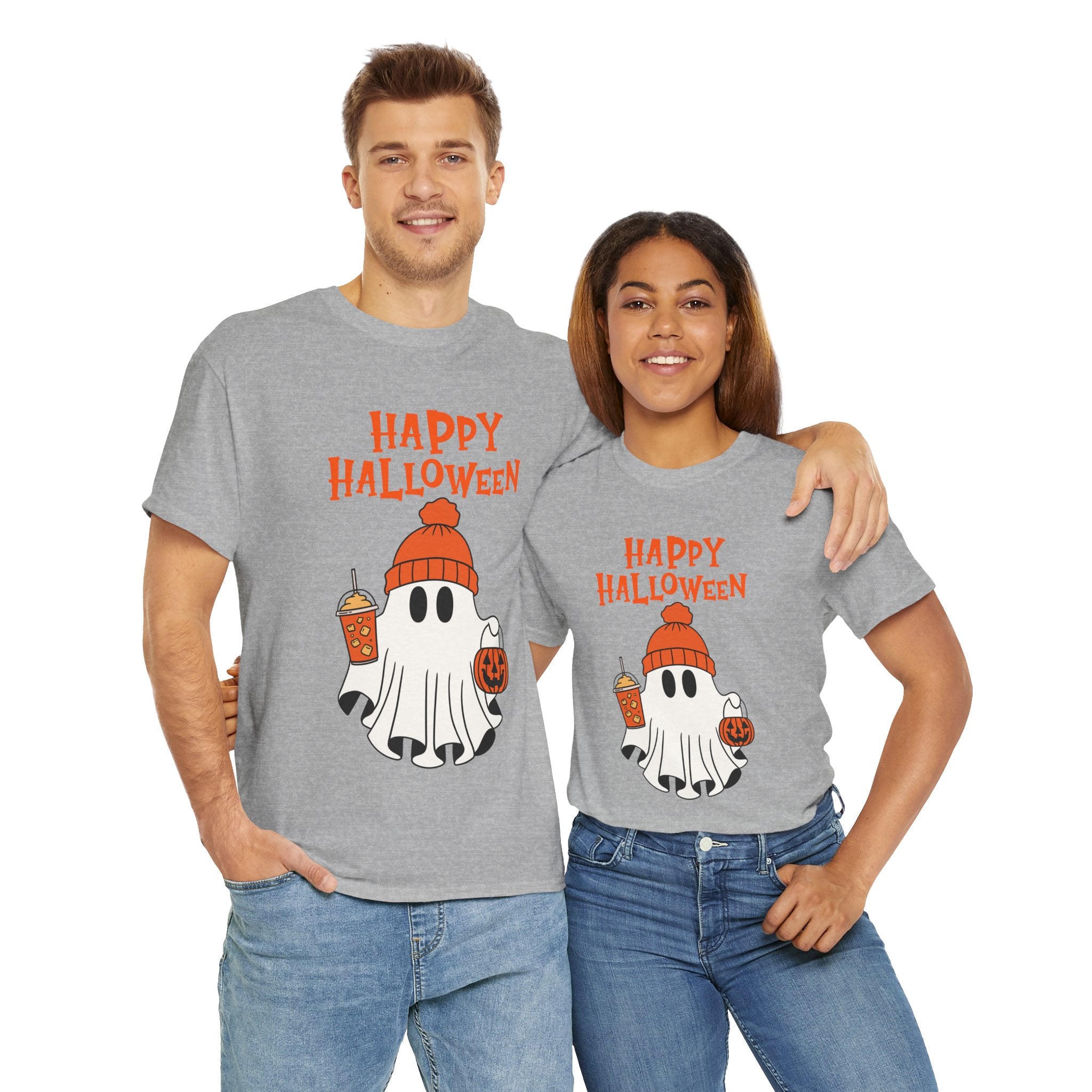 Happy Halloween Ghost Tee, Unisex Cotton T-Shirt, Halloween Apparel, Fall Fashion, Cute Halloween Gift, Ghost Tee