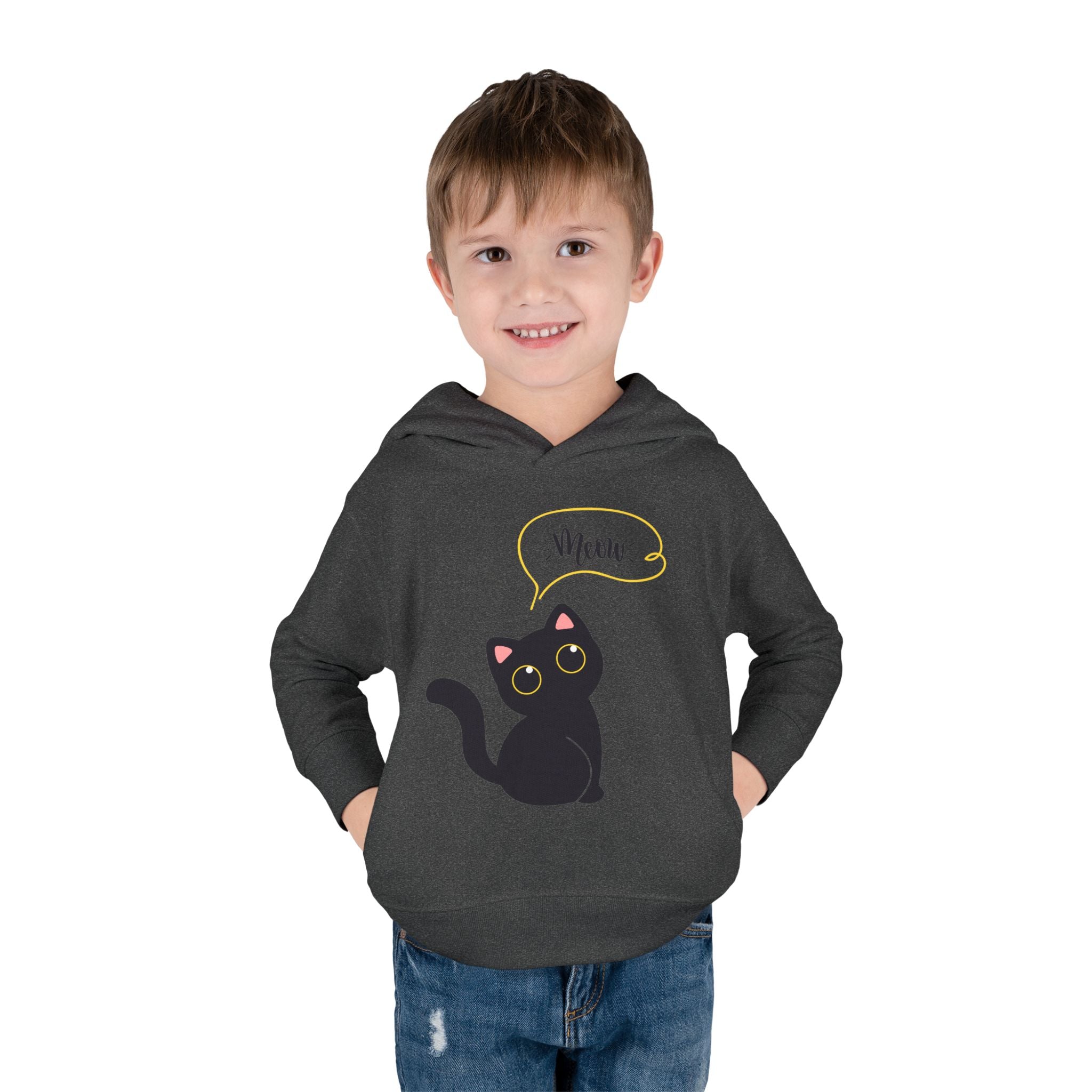 Black Cat Toddler Fleece Hoodie, Cute Kids Pullover, Cat Lover Gift, Birthday Present, Cozy Toddler Clothes