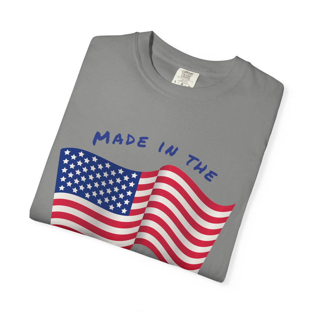 Patriotic T-Shirt for Celebrations, Made in the USA Tee, Unisex Garment-Dyed Shirt, July 4th Apparel, Red White Blue Tee