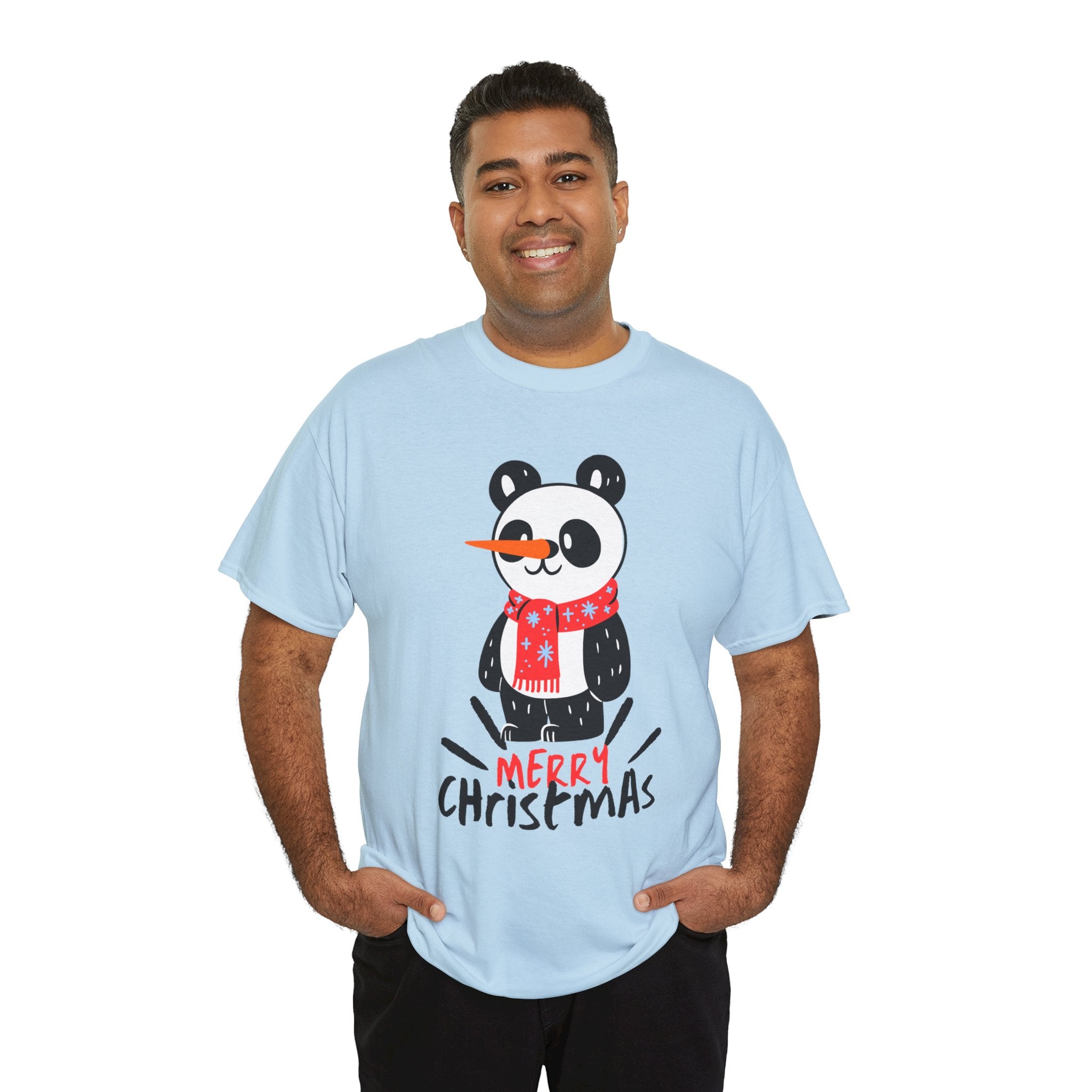 Cute Merry Christmas Panda Tee for Holiday Cheer, Unisex Cotton T-Shirt, Fun Gift for Him & Her, Christmas Apparel, Winter Gathering