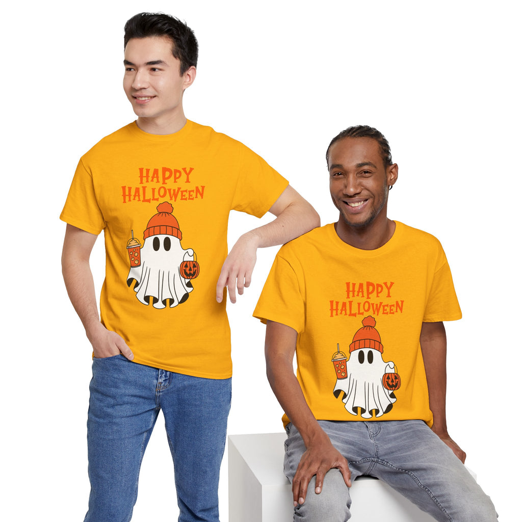 Happy Halloween Ghost Tee, Unisex Cotton T-Shirt, Halloween Apparel, Fall Fashion, Cute Halloween Gift, Ghost Tee