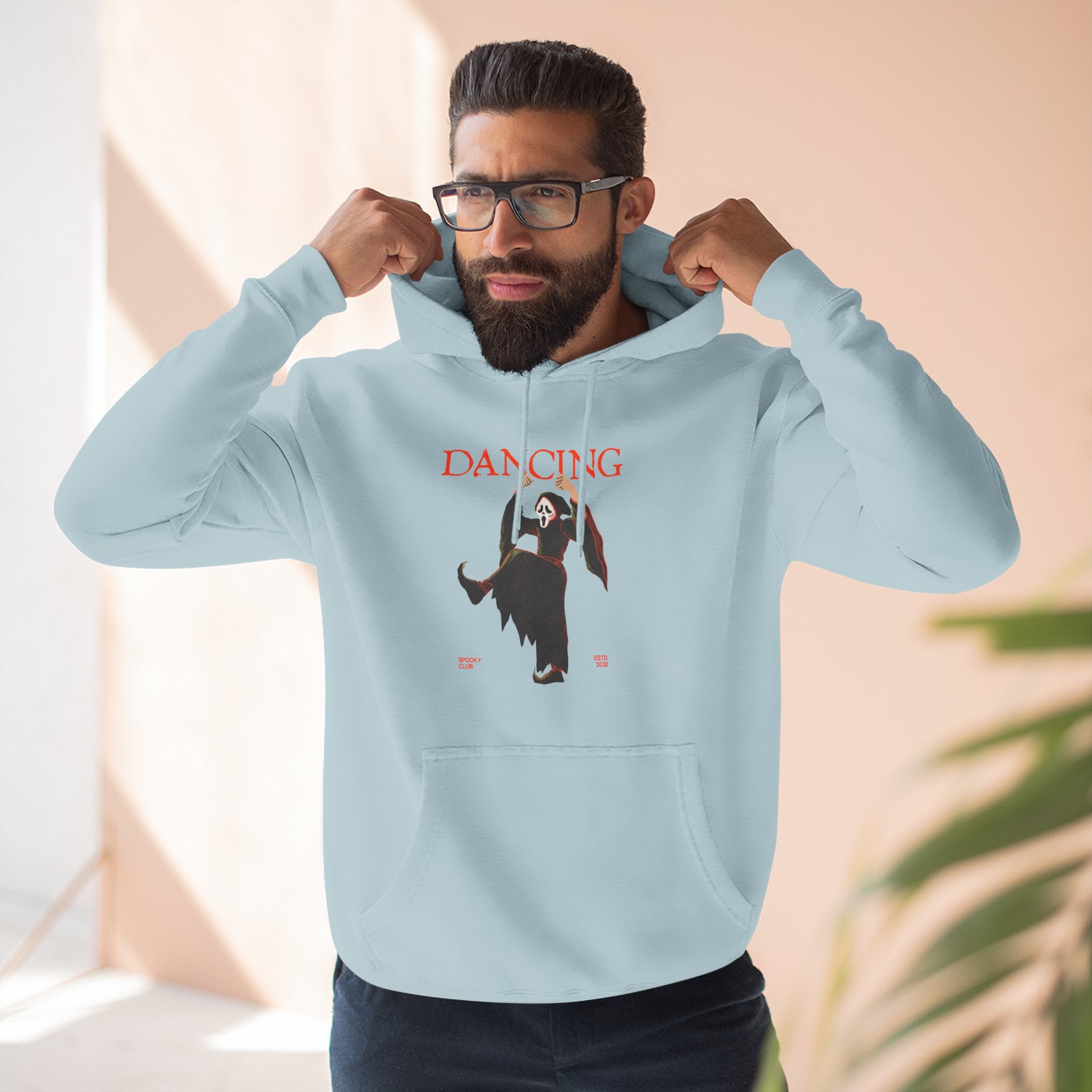 Dancing Ghost Fleece Hoodie - Cozy Halloween Sweater, Spooky Season Apparel, Perfect for Fall Celebrations, Unisex Hoodie, Trendy Casualwear