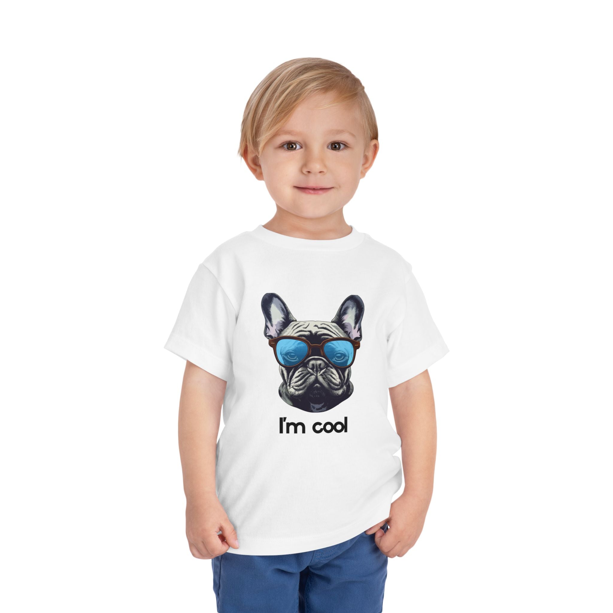 Cool French Bulldog Toddler Tee, I'm Cool Shirt, Kids Summer Tee, Pet Lover Gift, Cute Toddler Outfit