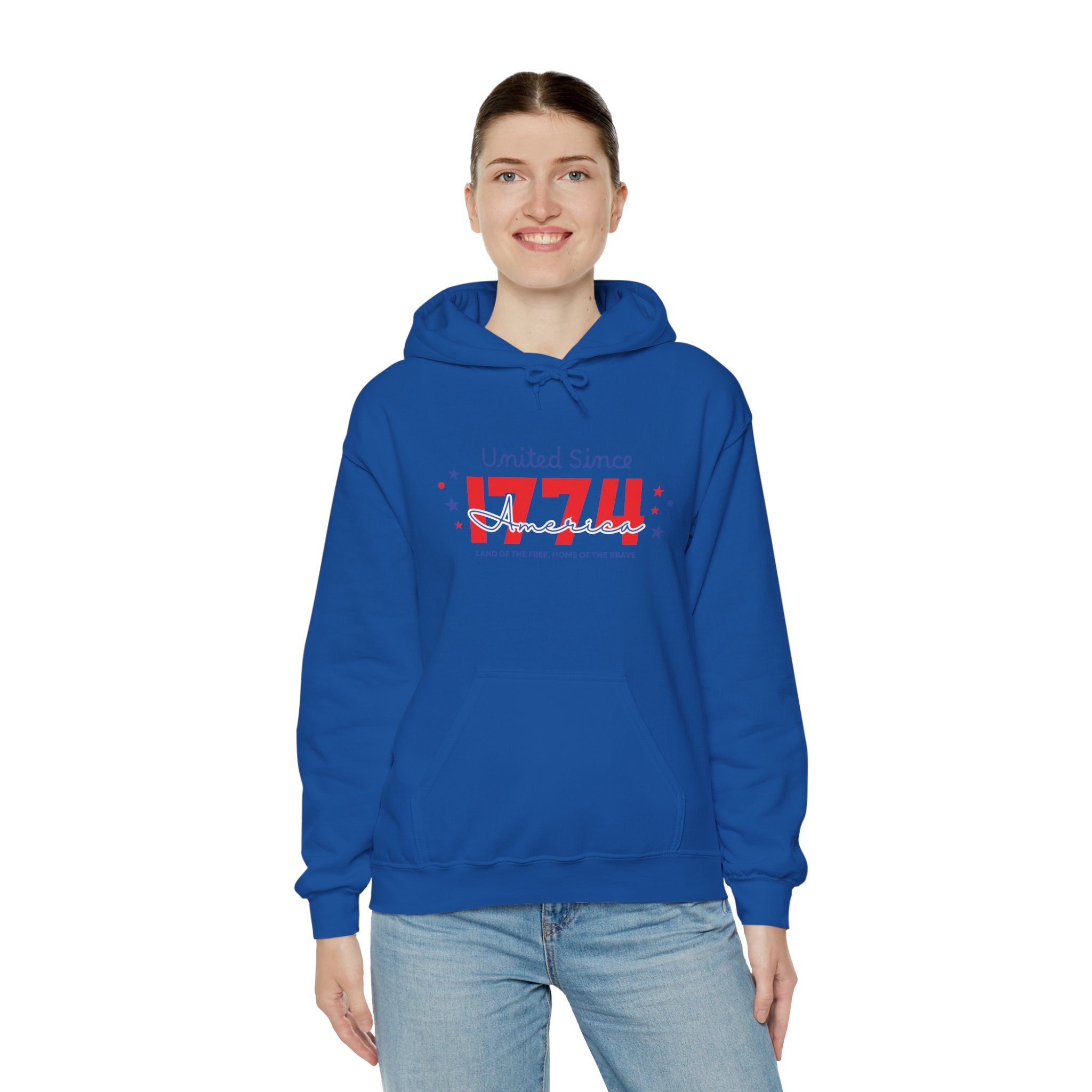 Patriotic Hooded Sweatshirt - United Since 1774, Unisex Pullover, 4th of July Gift, Cozy Fall Apparel, Red White Blue Hoodie