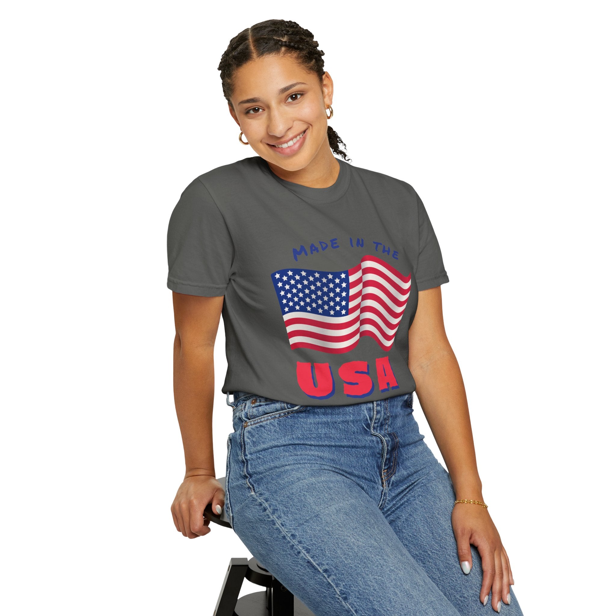 Patriotic T-Shirt for Celebrations, Made in the USA Tee, Unisex Garment-Dyed Shirt, July 4th Apparel, Red White Blue Tee