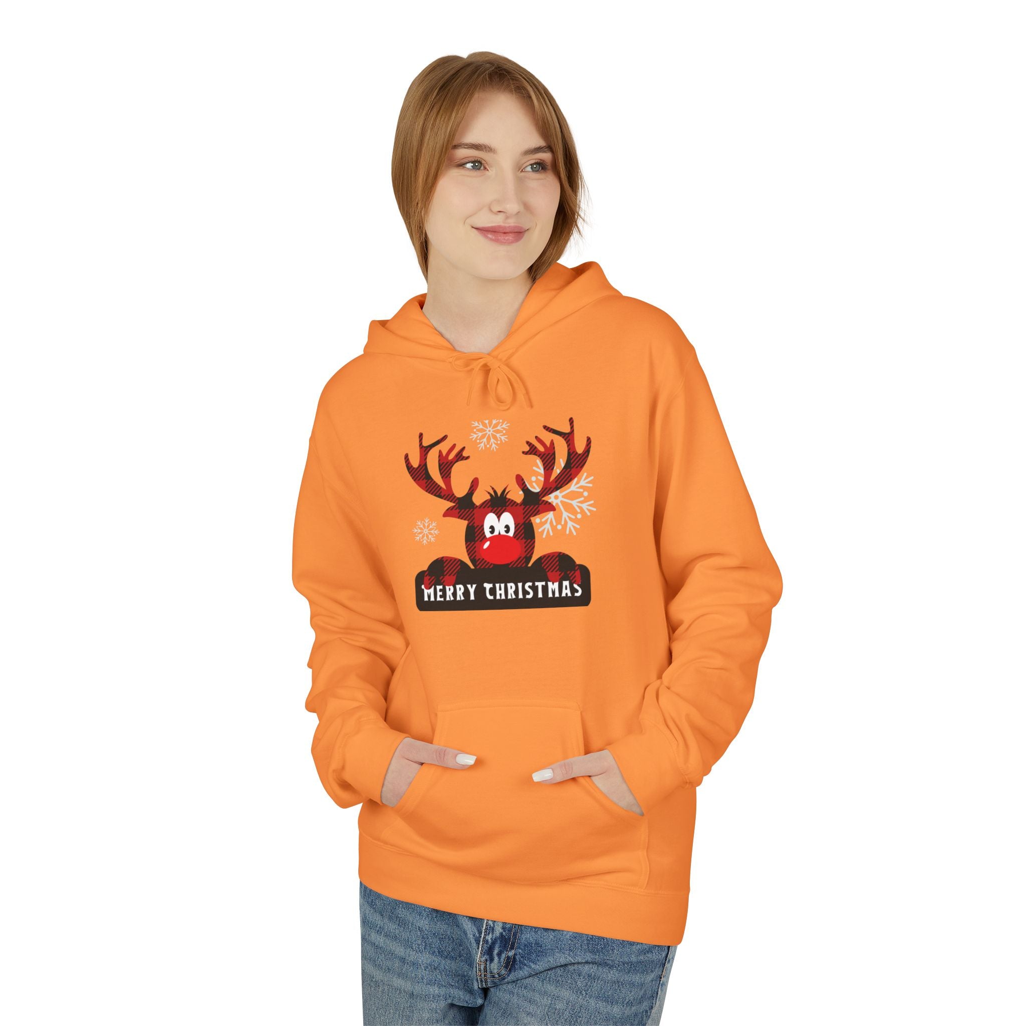 Christmas Reindeer Fleece Hoodie - Unisex, Cozy Winter Wear, Holiday Gift, Festive Apparel, Merry Christmas Hoodie