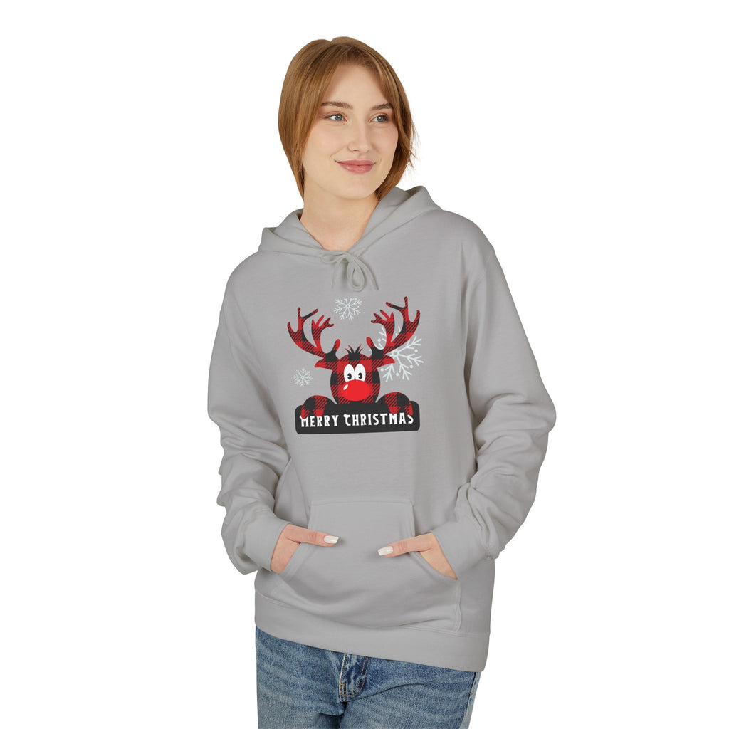 Christmas Reindeer Fleece Hoodie - Unisex, Cozy Winter Wear, Holiday Gift, Festive Apparel, Merry Christmas Hoodie