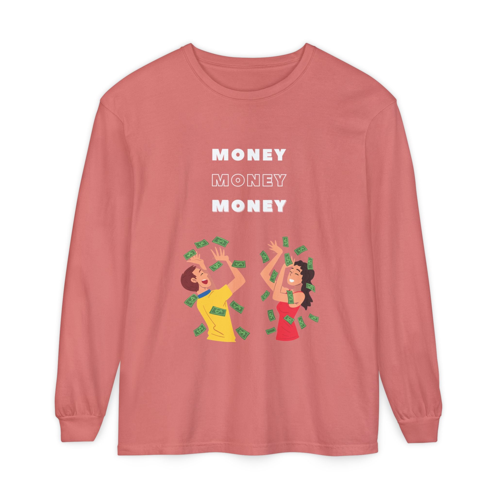 Money-Themed Long Sleeve T-Shirt, Funny Graphic Top, Gift for Finance Lovers, Casual Wear, Party Outfit, Unique Apparel