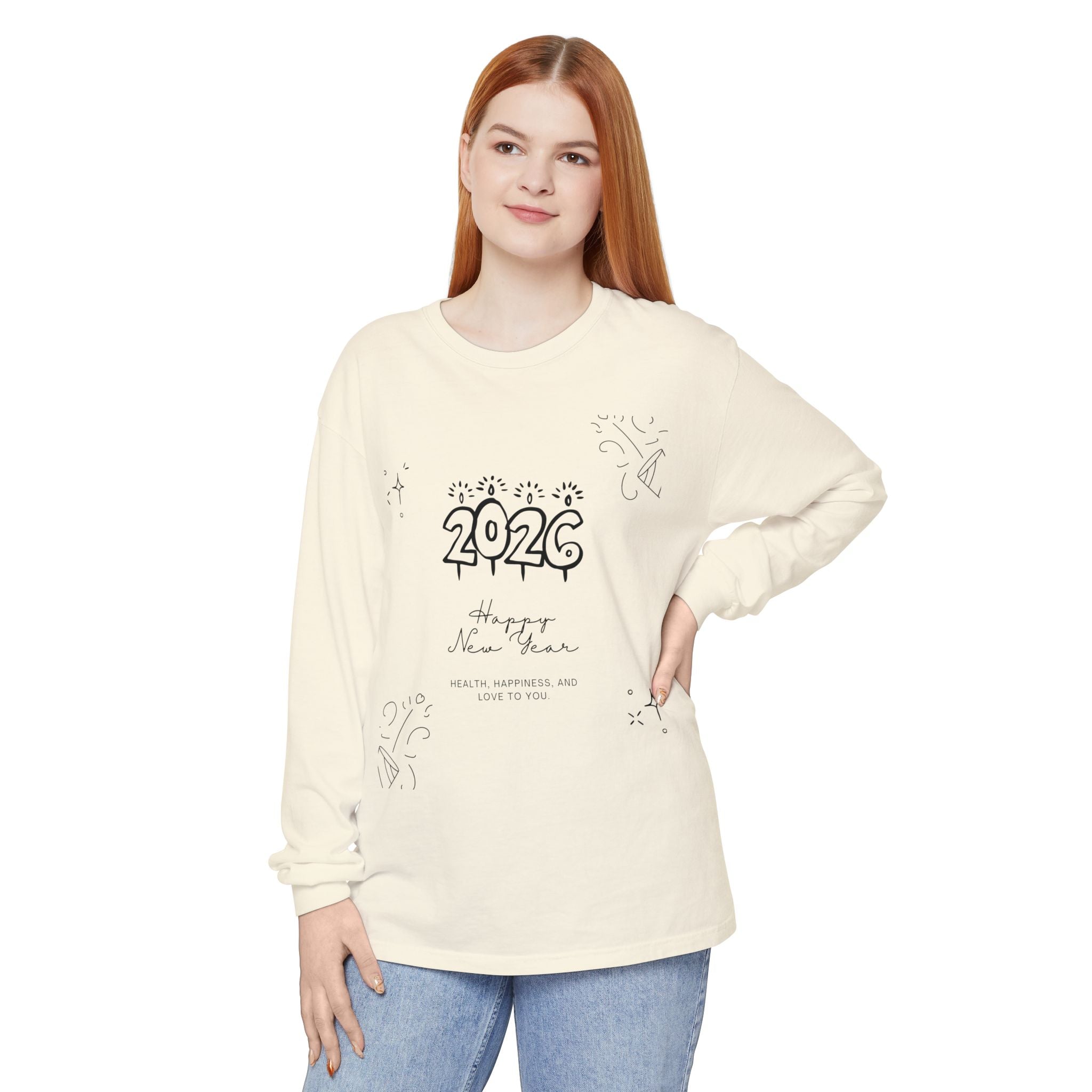 2026 Happy New Year Long Sleeve T-Shirt | Cozy Holiday Top, Unisex Style, Celebration Apparel, Gift for Him/Her, Festive Fashion