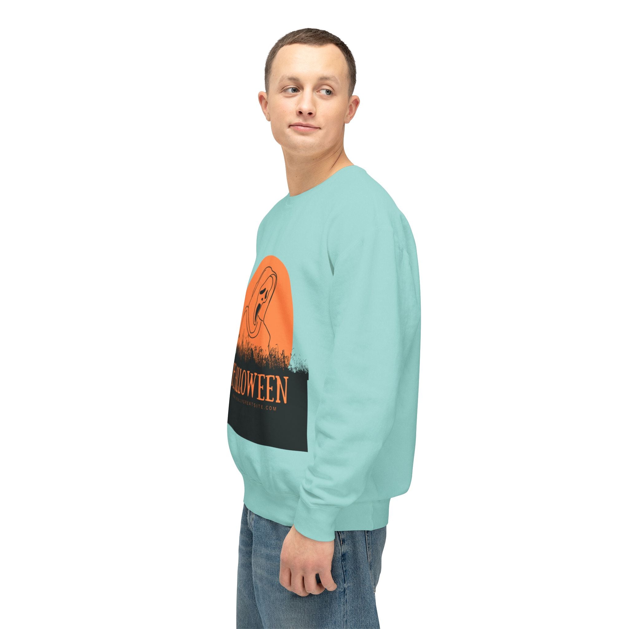 Halloween Ghost Unisex Lightweight Crewneck Sweatshirt, Fall Fashion, Cozy Gift, Halloween Party, Spooky Season Apparel