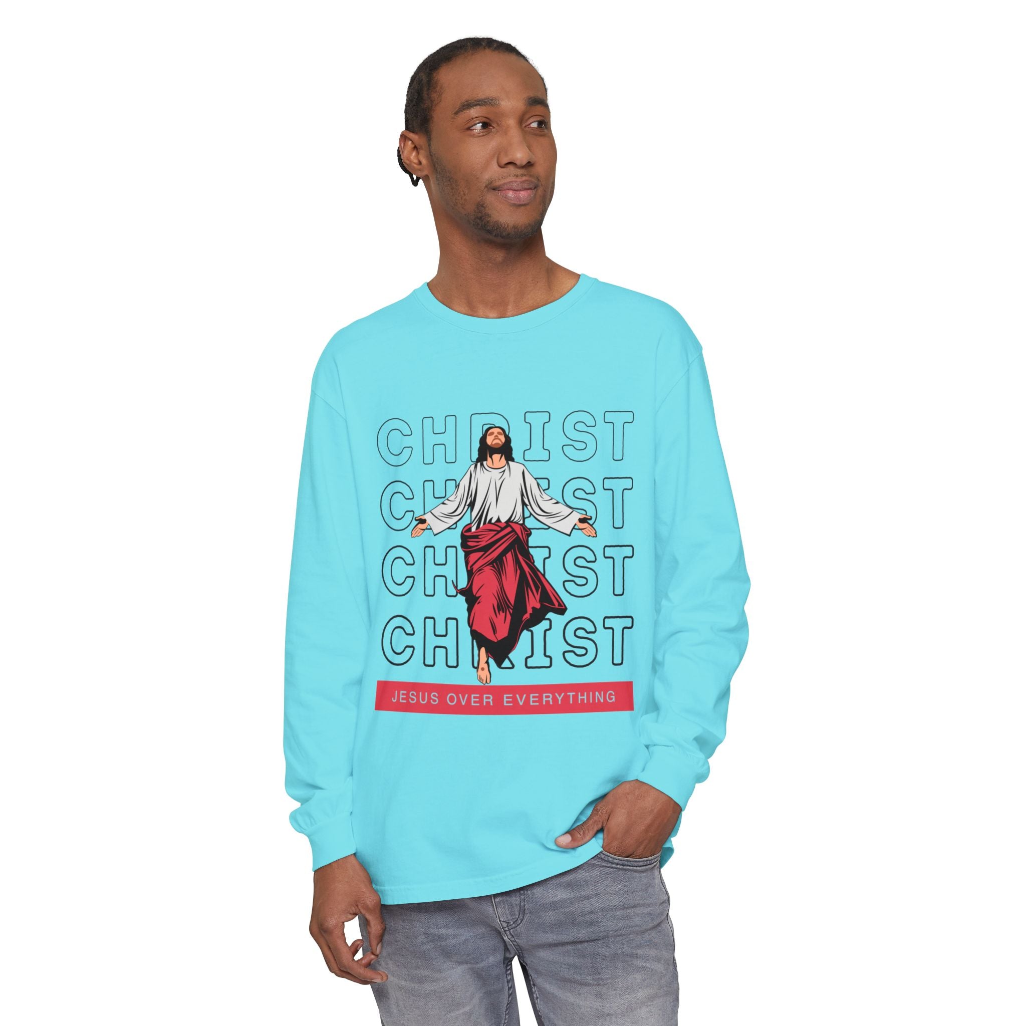 Unisex Long Sleeve T-Shirt - Jesus Over Everything, Christian Apparel, Faith-Based Gift, Spiritual Wear, Gospel Fashion