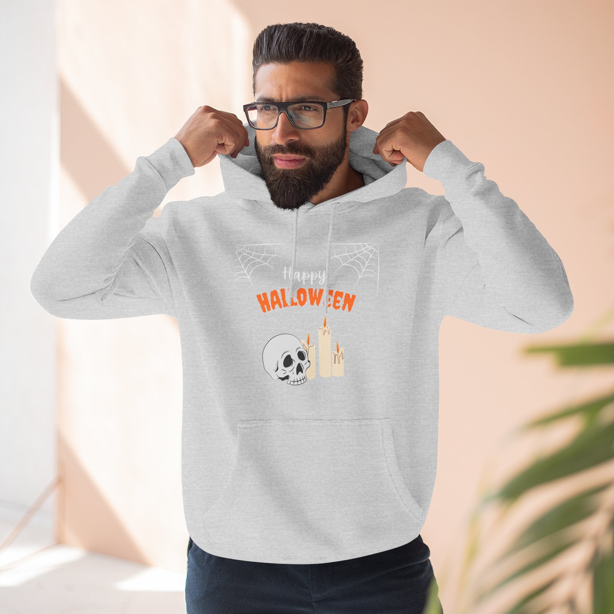 Halloween Three-Panel Fleece Hoodie | Cozy Fall Apparel, Spooky Season Gift, Casual Sweatshirt, Pumpkin Design, Halloween Costume