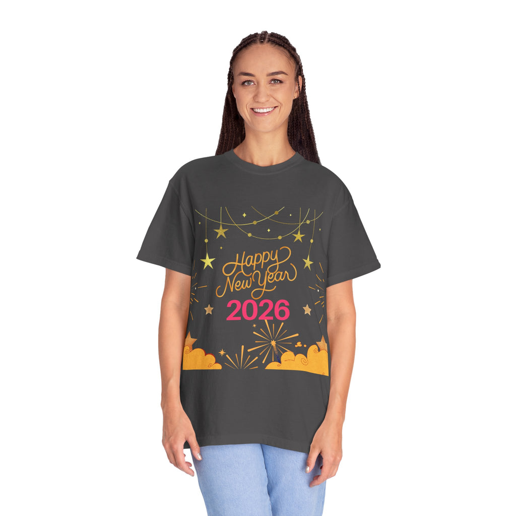 New Year Celebration T-Shirt | Unisex Garment-Dyed Tee with Happy New Year 2026 Design, Festive Apparel, Holiday Gift, Party Wear