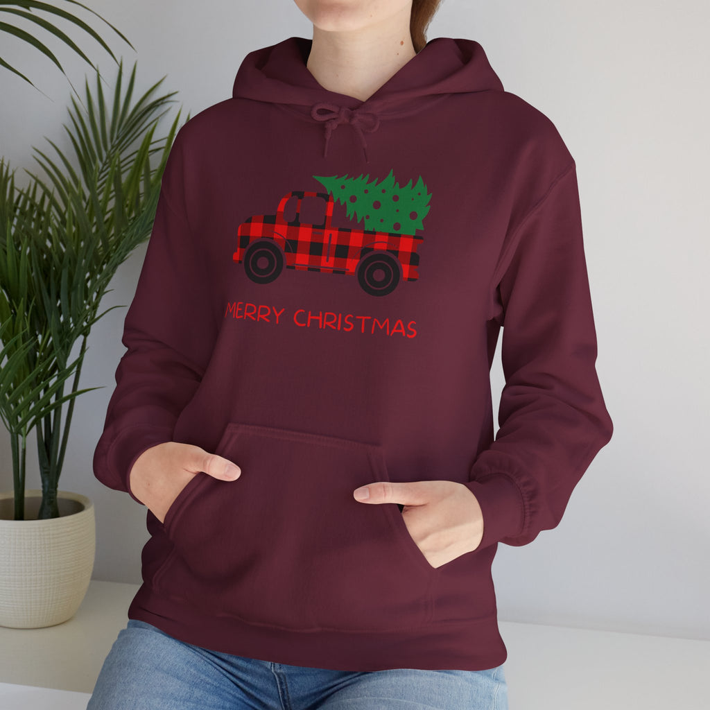 Merry Christmas Truck Hoodie, Festive Sweatshirt, Holiday Gift, Cozy Winter Apparel, Unisex Christmas Wear