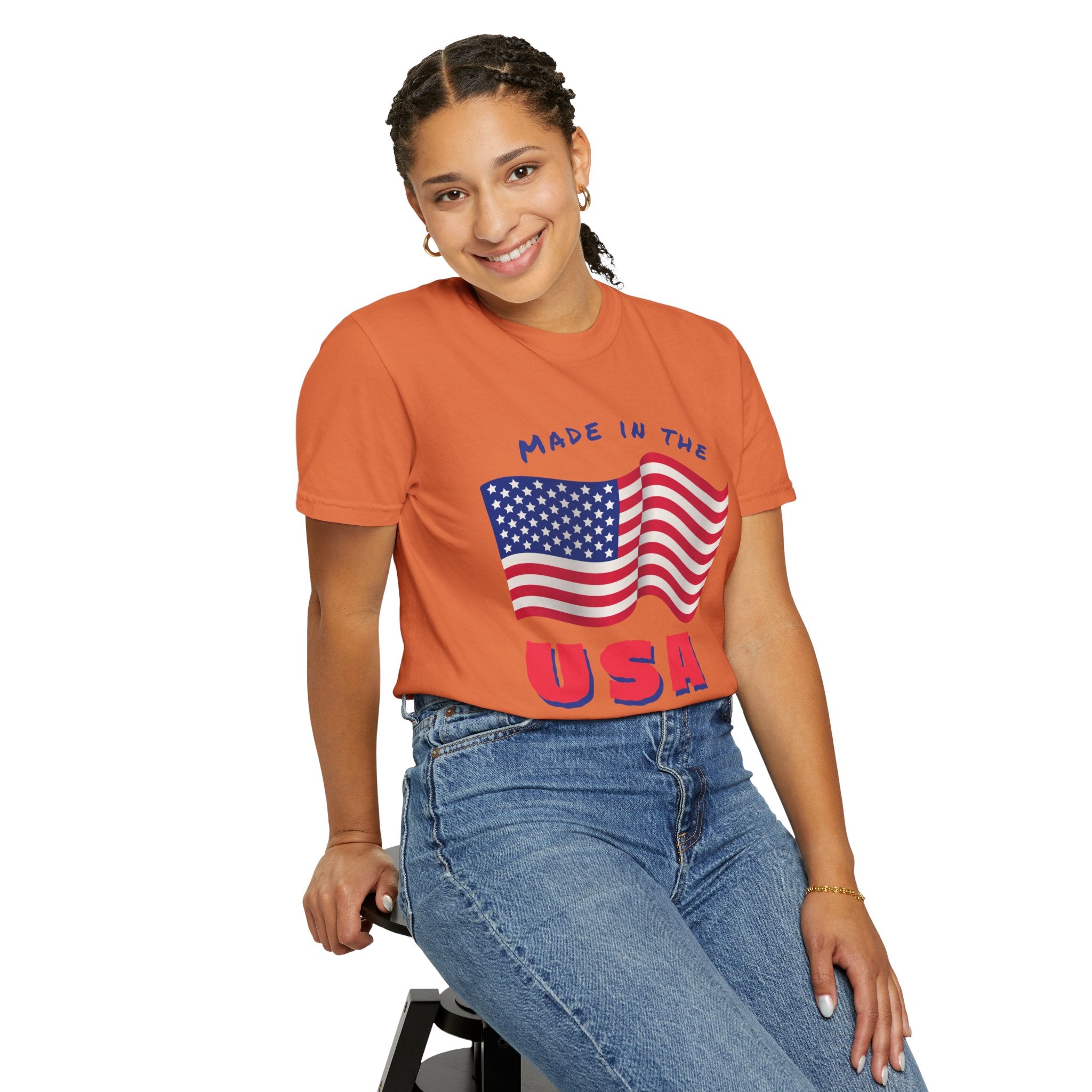 Patriotic T-Shirt for Celebrations, Made in the USA Tee, Unisex Garment-Dyed Shirt, July 4th Apparel, Red White Blue Tee