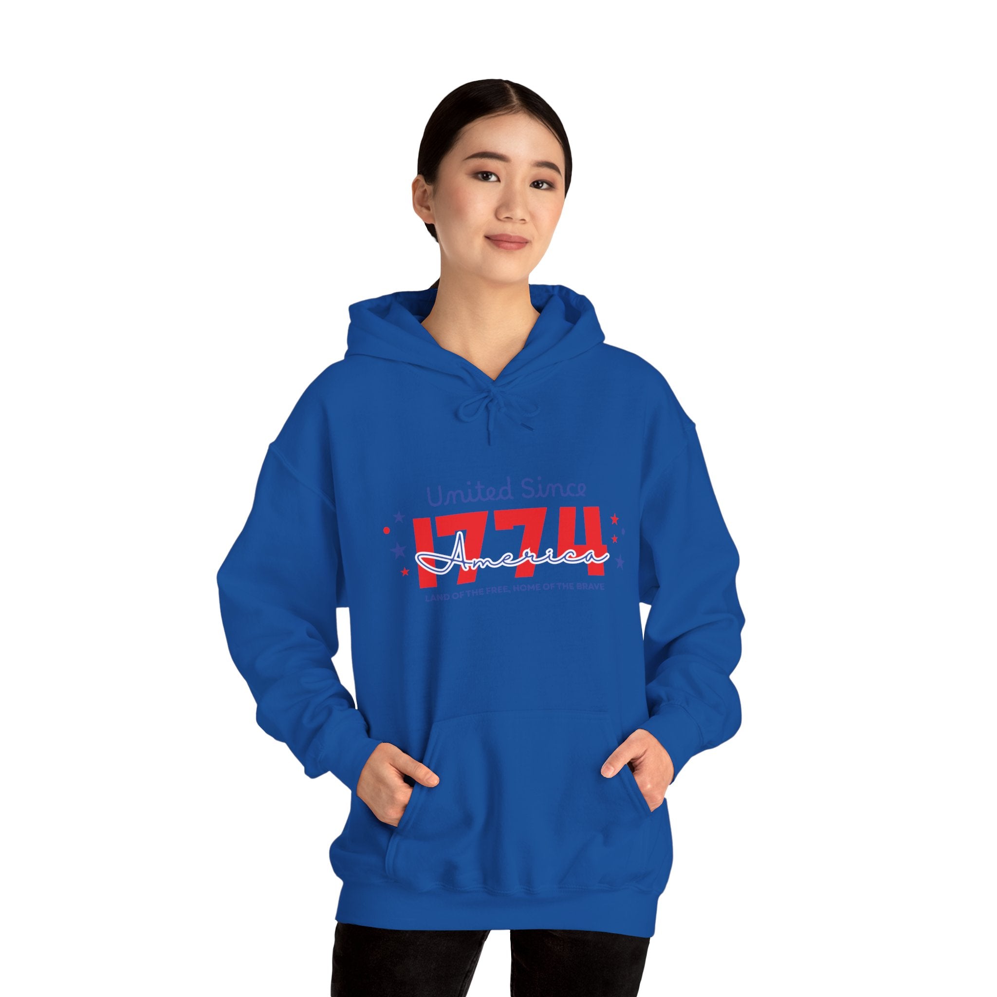 Patriotic Hooded Sweatshirt - United Since 1774, Unisex Pullover, 4th of July Gift, Cozy Fall Apparel, Red White Blue Hoodie