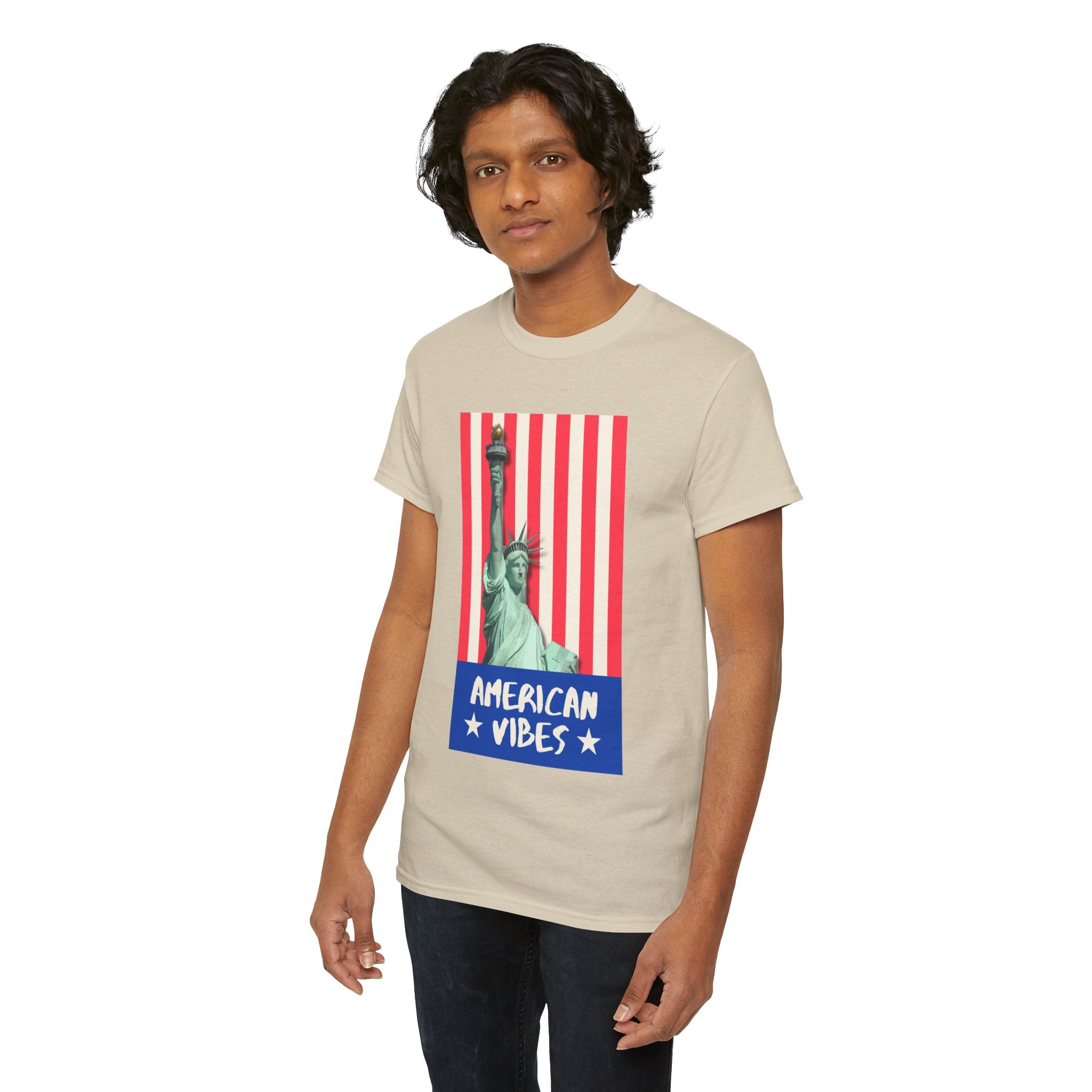 American Vibes Unisex Heavy Cotton Tee, Patriotic Shirt, Gift for Veterans, Independence Day Apparel, Summer Casual Wear