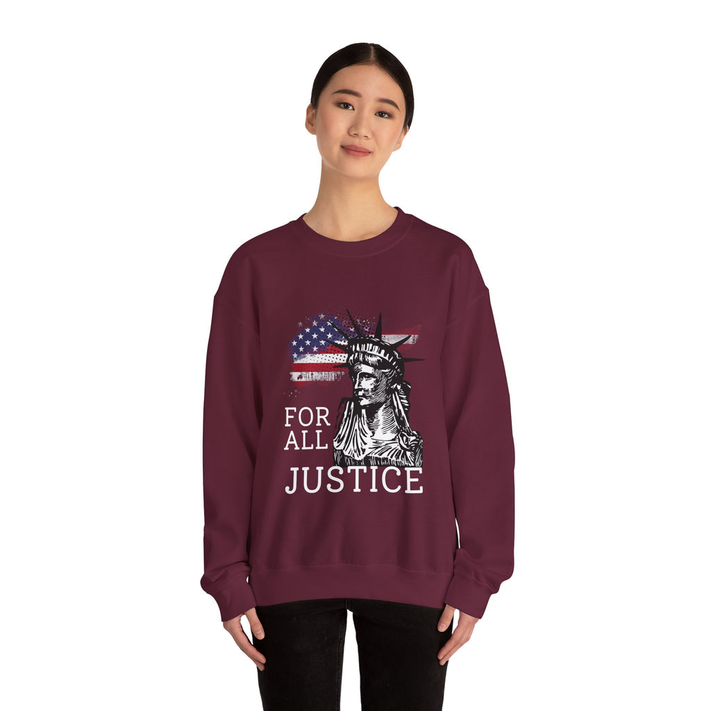 Justice Crewneck Sweatshirt - Unisex Heavy Blend, Patriotic Apparel, Comfortable Gift for Activists, USA Theme, Everyday Wear
