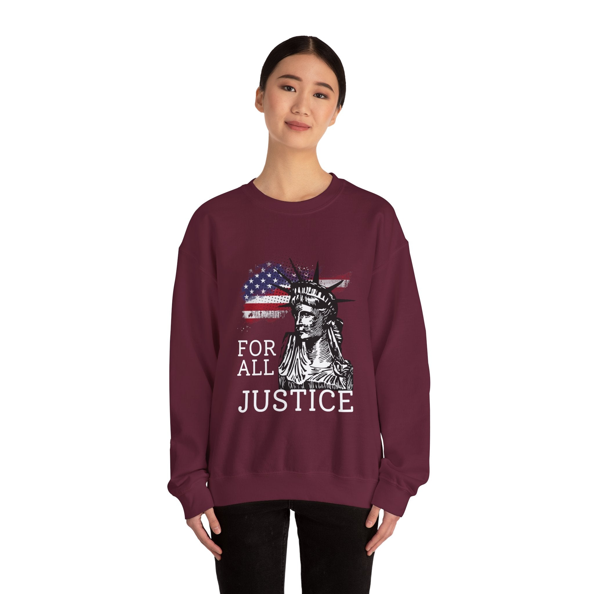 Justice Crewneck Sweatshirt - Unisex Heavy Blend, Patriotic Apparel, Comfortable Gift for Activists, USA Theme, Everyday Wear