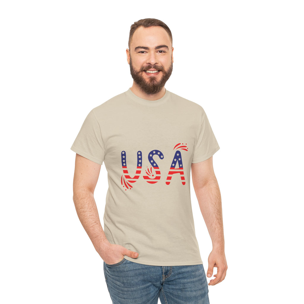 Patriotic USA Tee - Unisex Heavy Cotton T-Shirt for Independence Day, Barbecues, Festivals, Casual Wear, Gift