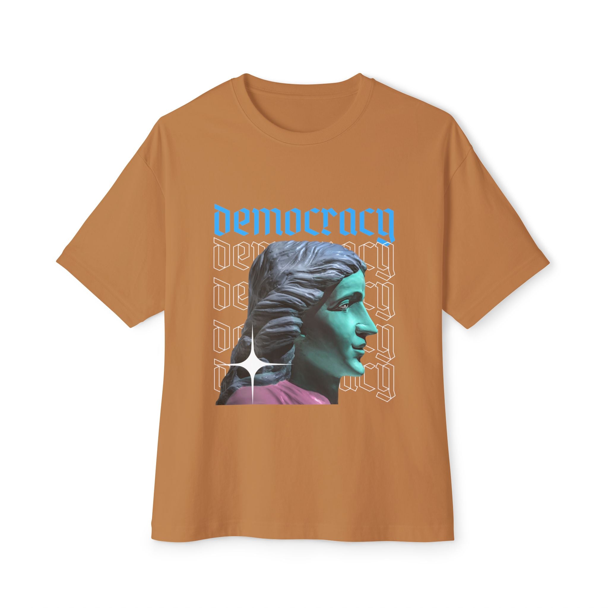 Democracy Graphic Oversized Tee, Unisex Boxy T-Shirt, Statement Fashion Top, Casual Wear, Gift for Activists, Cool Streetwear