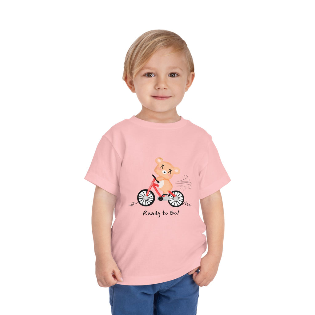 Cute Toddler Short Sleeve Tee - "Ready to Go!" Kids Shirt, Summer Outfit, Playful Apparel, Gift for Kids, Bicycle Design