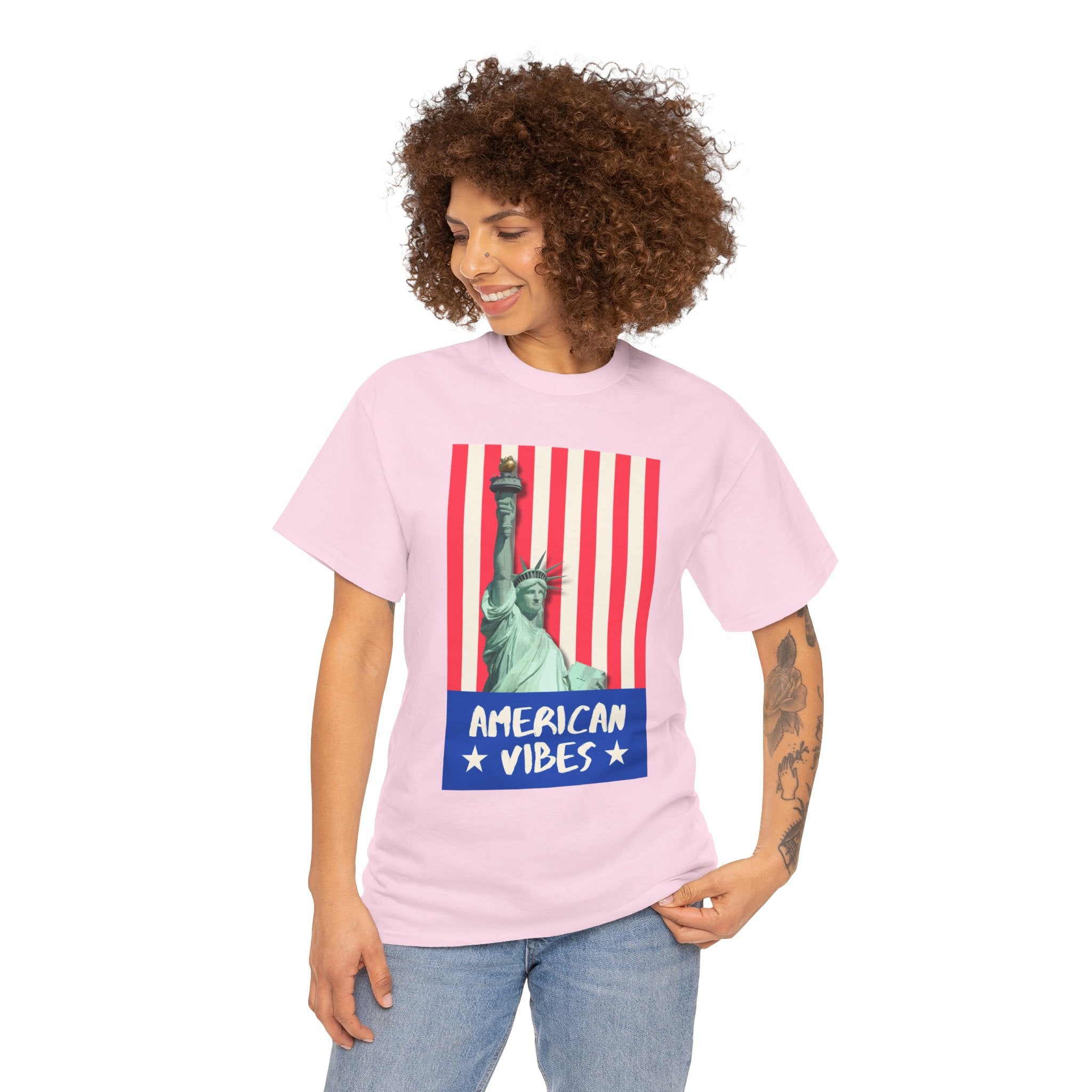 American Vibes Unisex Heavy Cotton Tee, Patriotic Shirt, Gift for Veterans, Independence Day Apparel, Summer Casual Wear