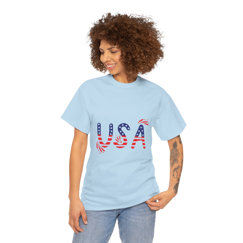 Patriotic USA Tee - Unisex Heavy Cotton T-Shirt for Independence Day, Barbecues, Festivals, Casual Wear, Gift