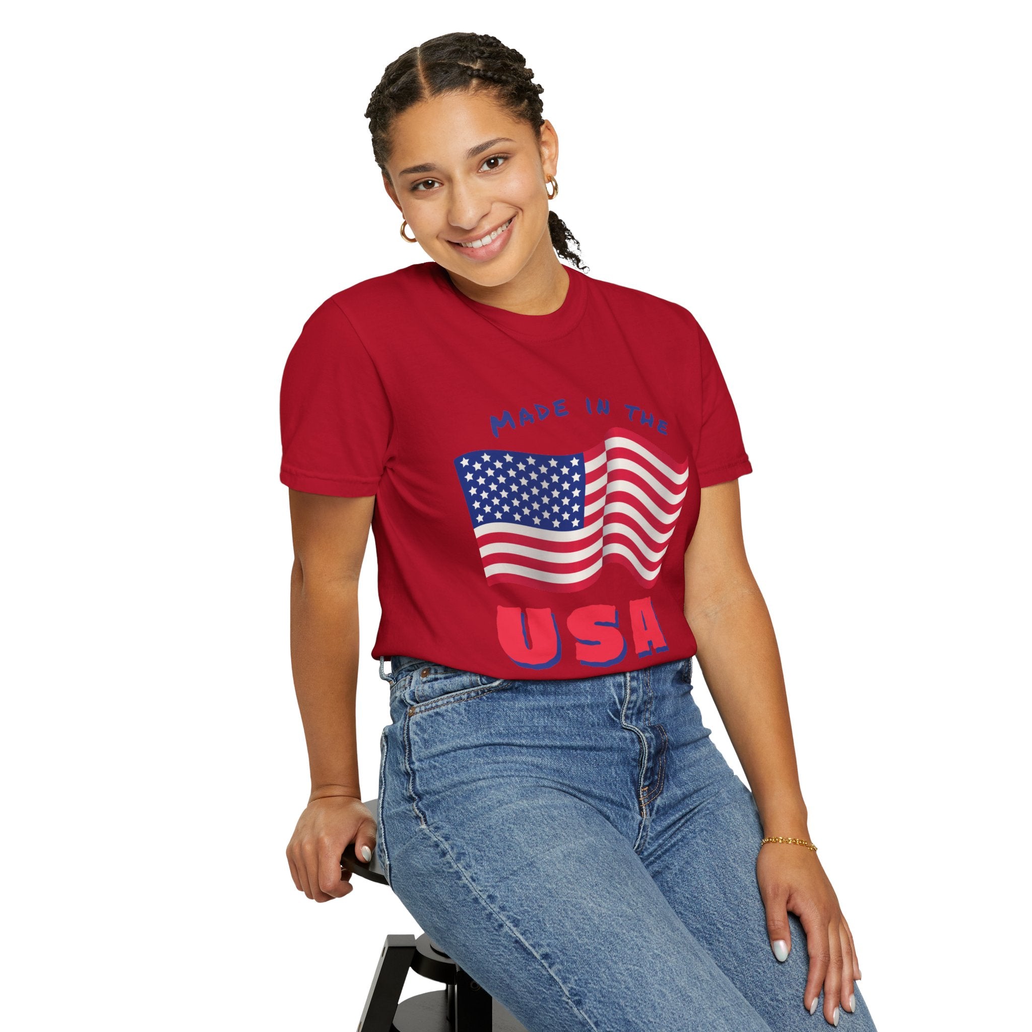 Patriotic T-Shirt for Celebrations, Made in the USA Tee, Unisex Garment-Dyed Shirt, July 4th Apparel, Red White Blue Tee