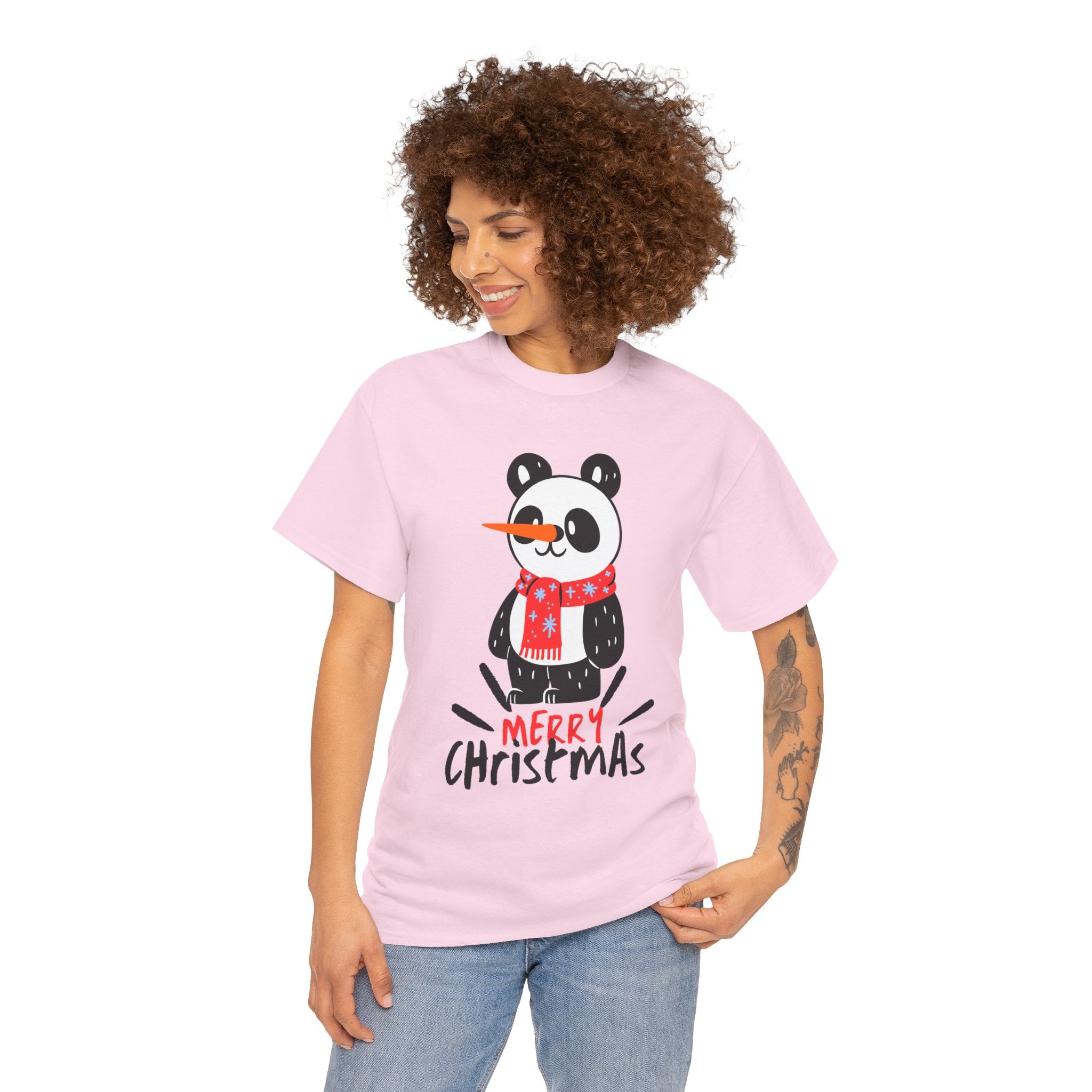 Cute Merry Christmas Panda Tee for Holiday Cheer, Unisex Cotton T-Shirt, Fun Gift for Him & Her, Christmas Apparel, Winter Gathering