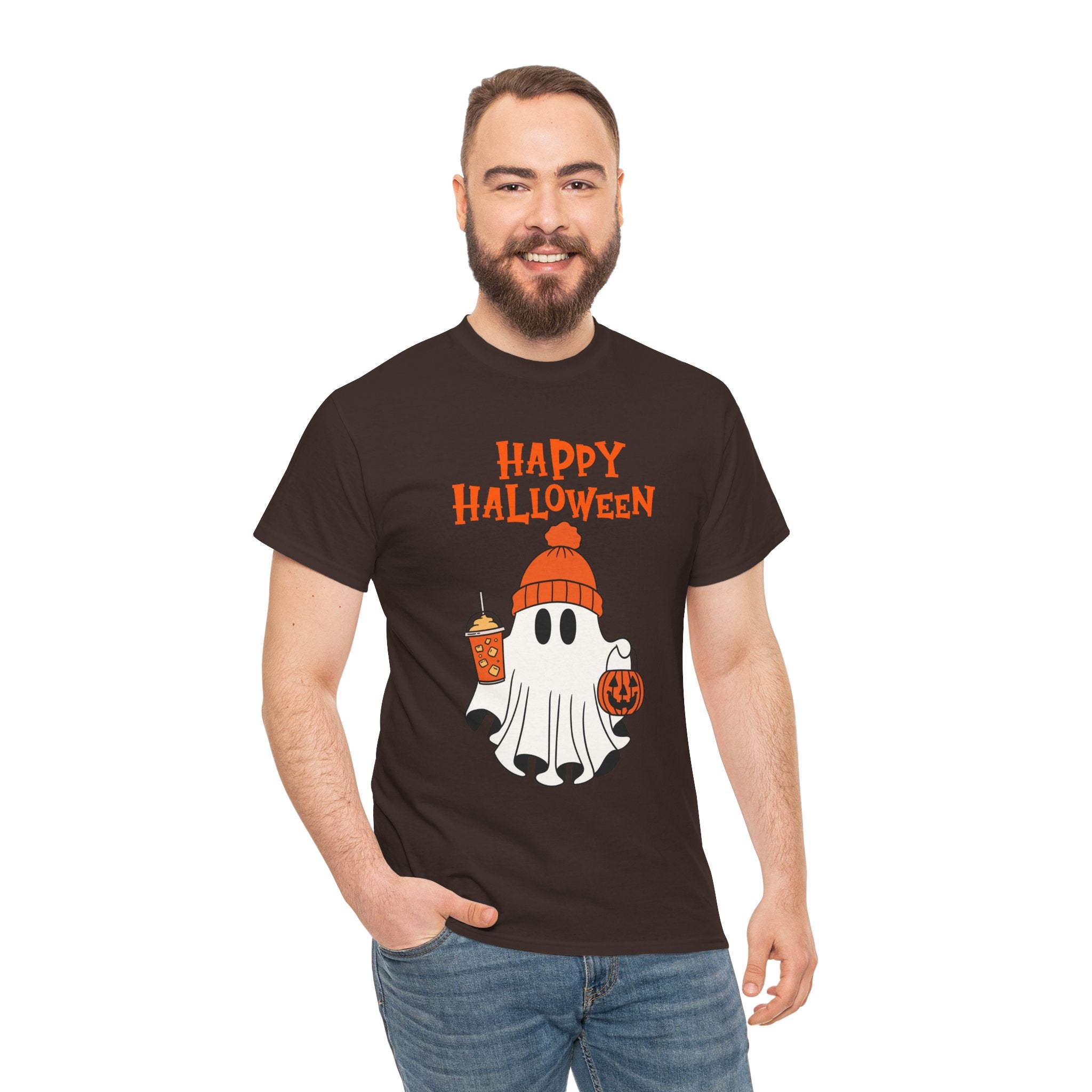 Happy Halloween Ghost Tee, Unisex Cotton T-Shirt, Halloween Apparel, Fall Fashion, Cute Halloween Gift, Ghost Tee