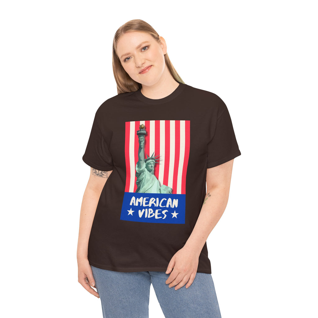 American Vibes Unisex Heavy Cotton Tee, Patriotic Shirt, Gift for Veterans, Independence Day Apparel, Summer Casual Wear