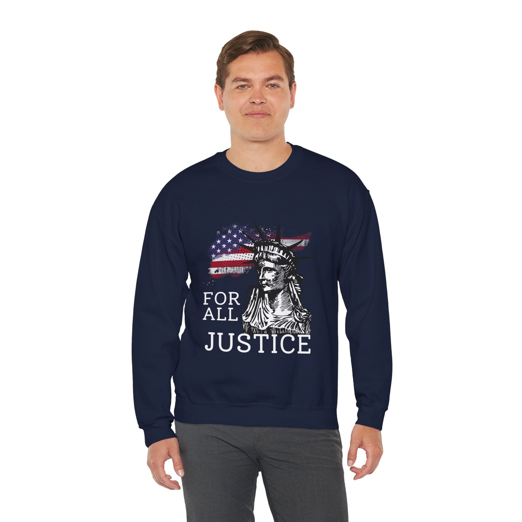 Justice Crewneck Sweatshirt - Unisex Heavy Blend, Patriotic Apparel, Comfortable Gift for Activists, USA Theme, Everyday Wear