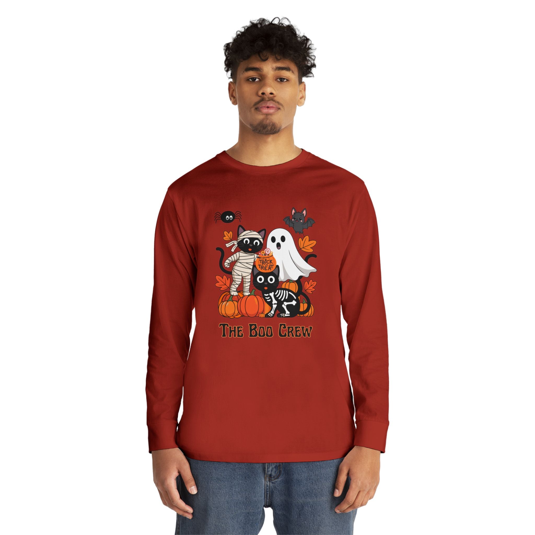 Halloween Long Sleeve Tee, Boo Crew Shirt, Cat Ghost Top, Fall Apparel, Spooky Season Clothing, Kids Halloween Outfit