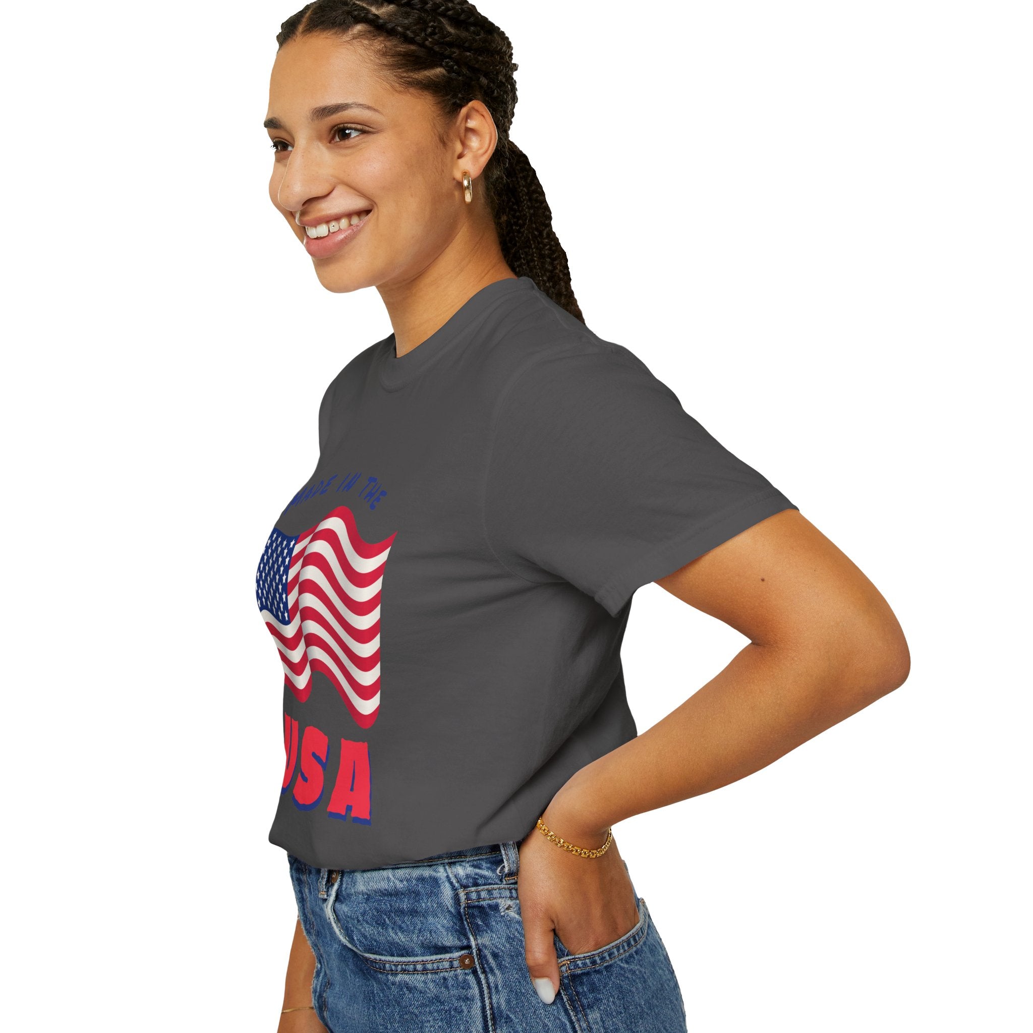 Patriotic T-Shirt for Celebrations, Made in the USA Tee, Unisex Garment-Dyed Shirt, July 4th Apparel, Red White Blue Tee