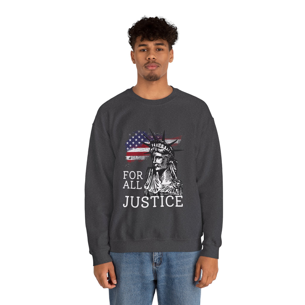 Justice Crewneck Sweatshirt - Unisex Heavy Blend, Patriotic Apparel, Comfortable Gift for Activists, USA Theme, Everyday Wear
