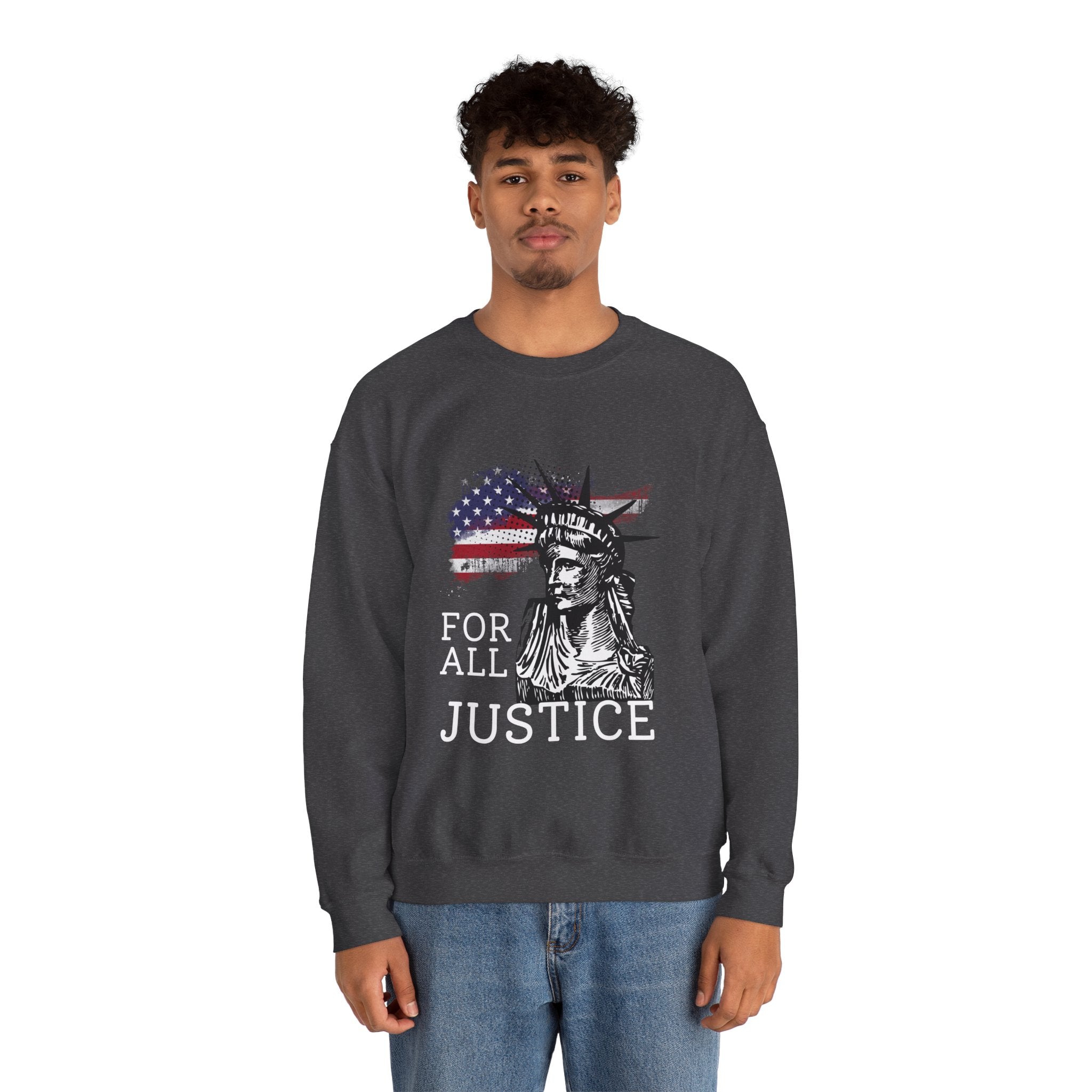 Justice Crewneck Sweatshirt - Unisex Heavy Blend, Patriotic Apparel, Comfortable Gift for Activists, USA Theme, Everyday Wear